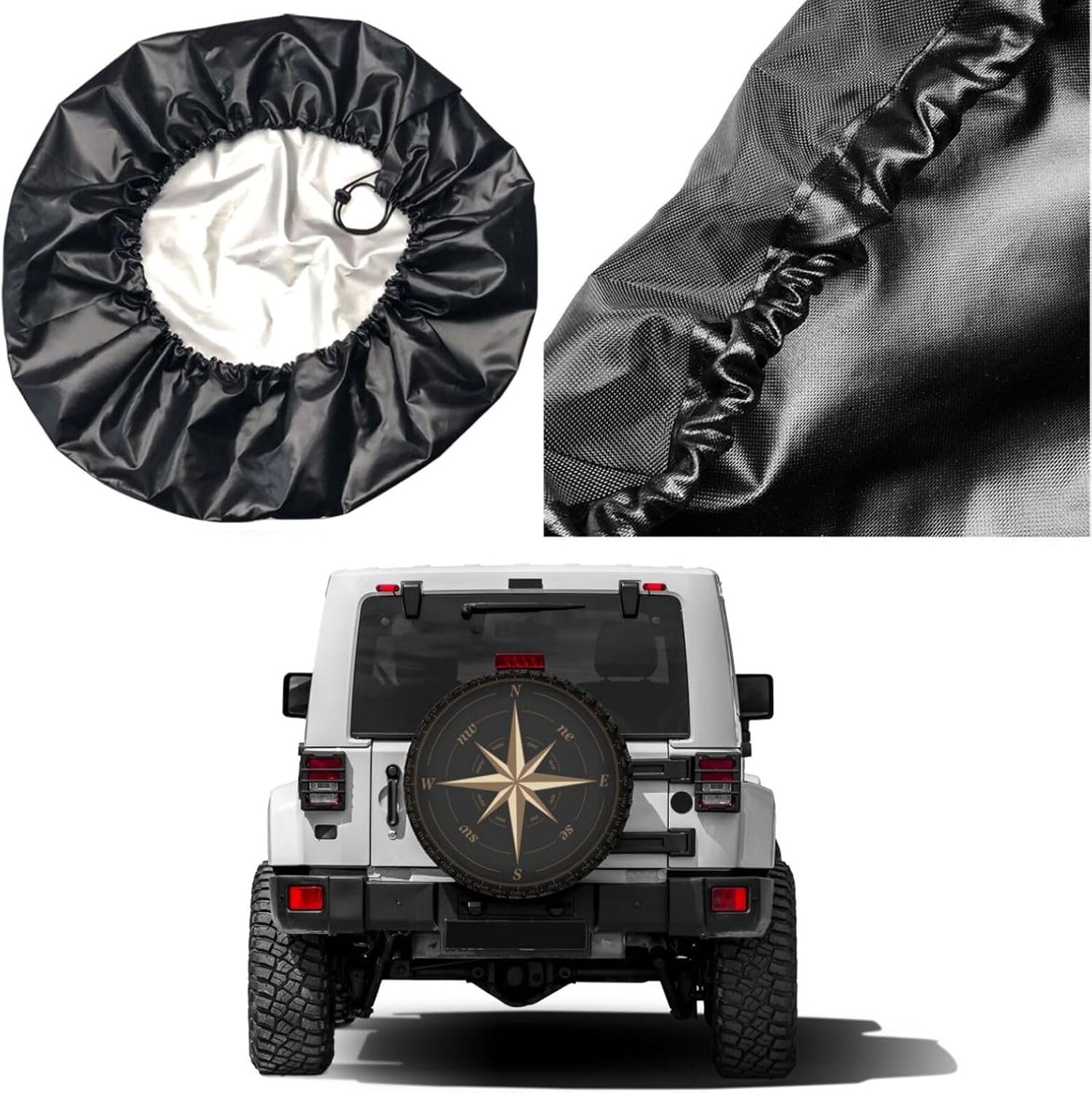 Compass Rose Black Spare Tire Cover Dust-Proof Wheel Tire Cover Fit Trailer, RV, SUV and Many Vehicle 17 Inch