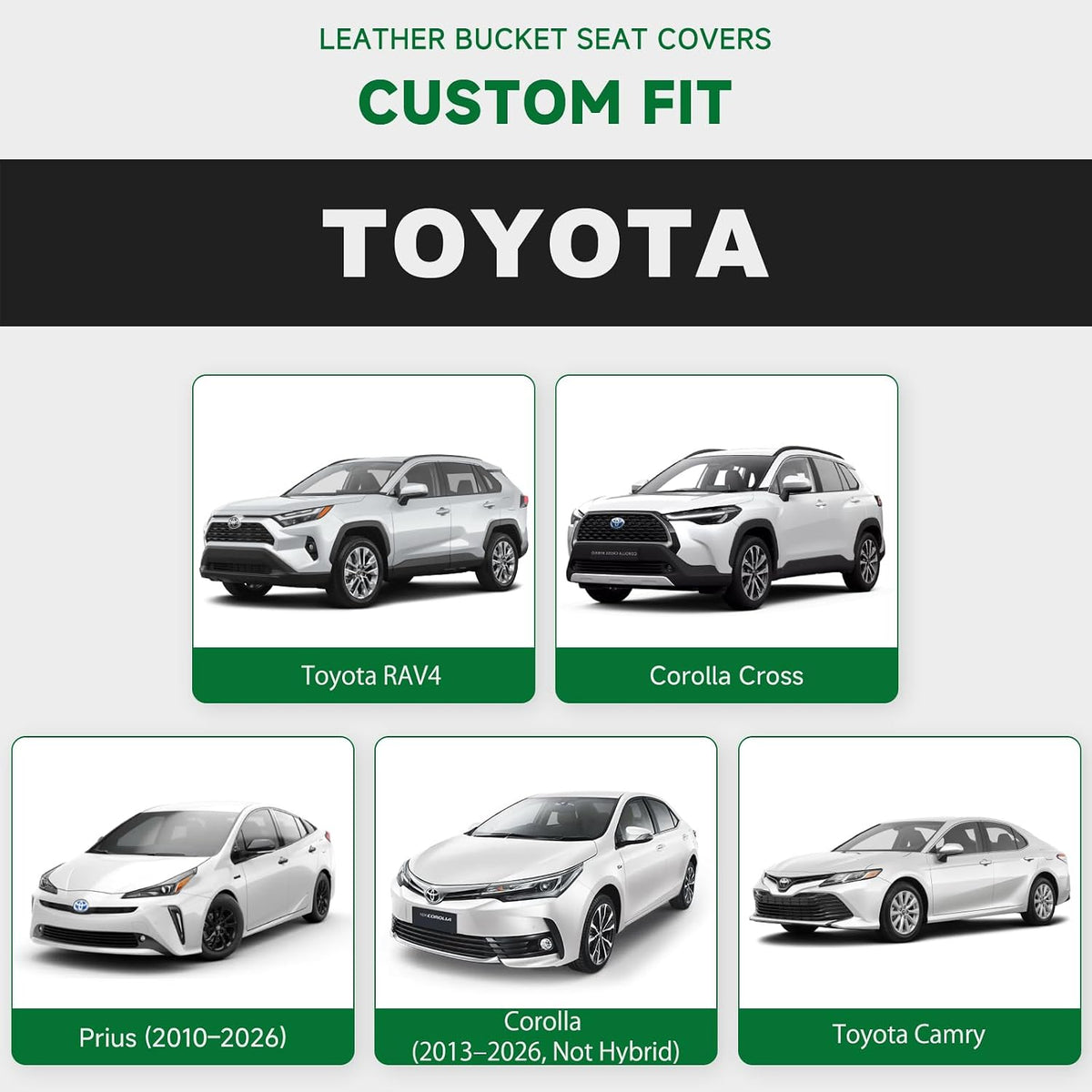 GIANT PANDA Full Set Seat Covers for Toyota RAV4, Corolla (2013-2026, Not Hybrid), Camry, Prius (2010-2026),Corolla Cross, 60/40 Split Rear & Front Protector, Faux Leather(Black+Gray)