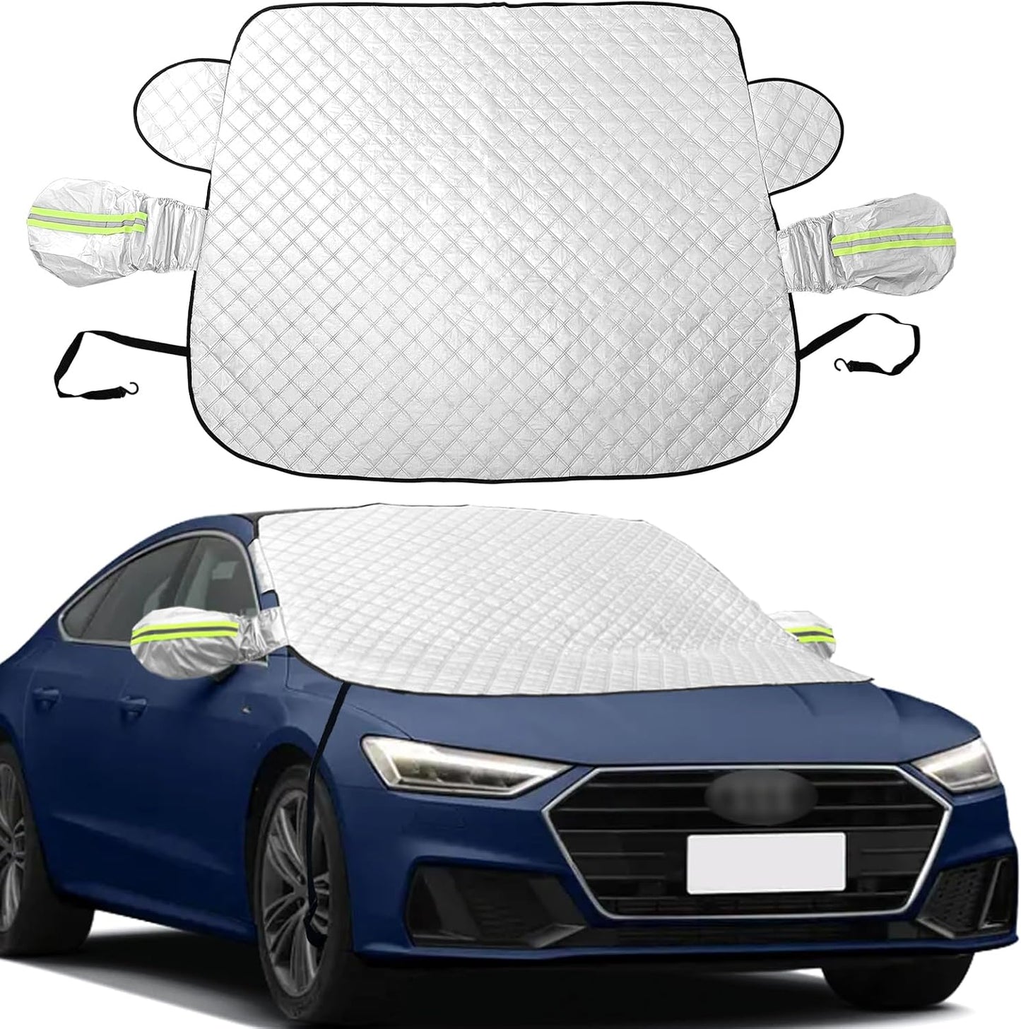 Car Windshield Snow Cover with Side Mirror and Hook, Winter Magnetic Windshield Sun Shade Foldable, Windshield Cover for Ice and Snow, Fit for Small Sedan, Compact SUV, (58"x47") Black