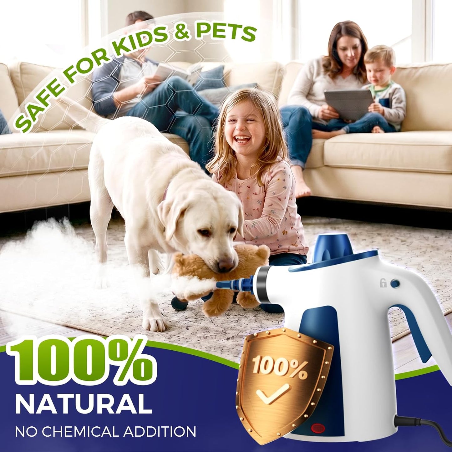 Handheld Steam Cleaner, 230°F Pressurized Steamer with No Water Spitting & Continuous Steam, 350ML Chemical-Free Deep Cleaning for Grease & Grime, 14 Accessories for Grout, Bathroom, Kitchen & Car