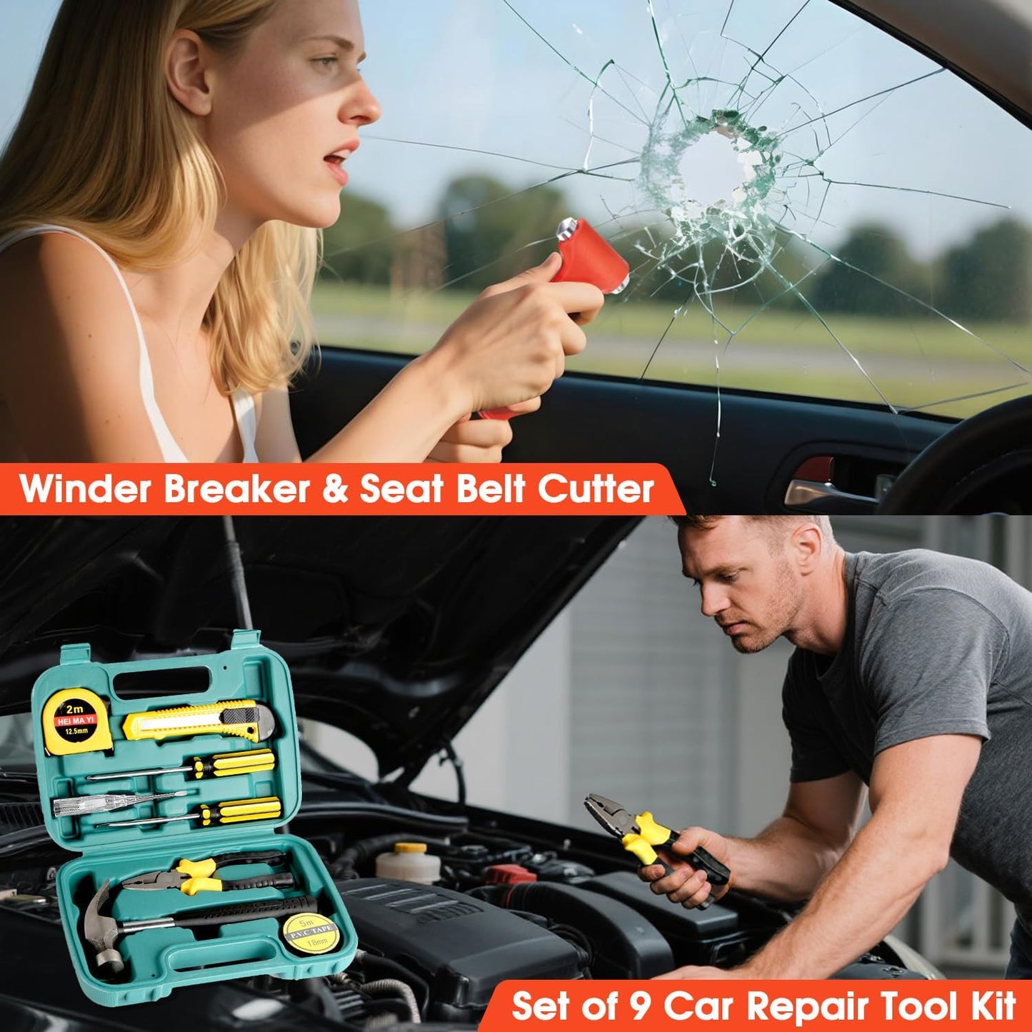 Car Emergency Roadside Tool Kit with Jumper Cable Shovel,Auto Truck Vehicle Assistant Safety Kit Bag for Men Women with First Aid Kit, Winter Basic Automobile Road Side Kit