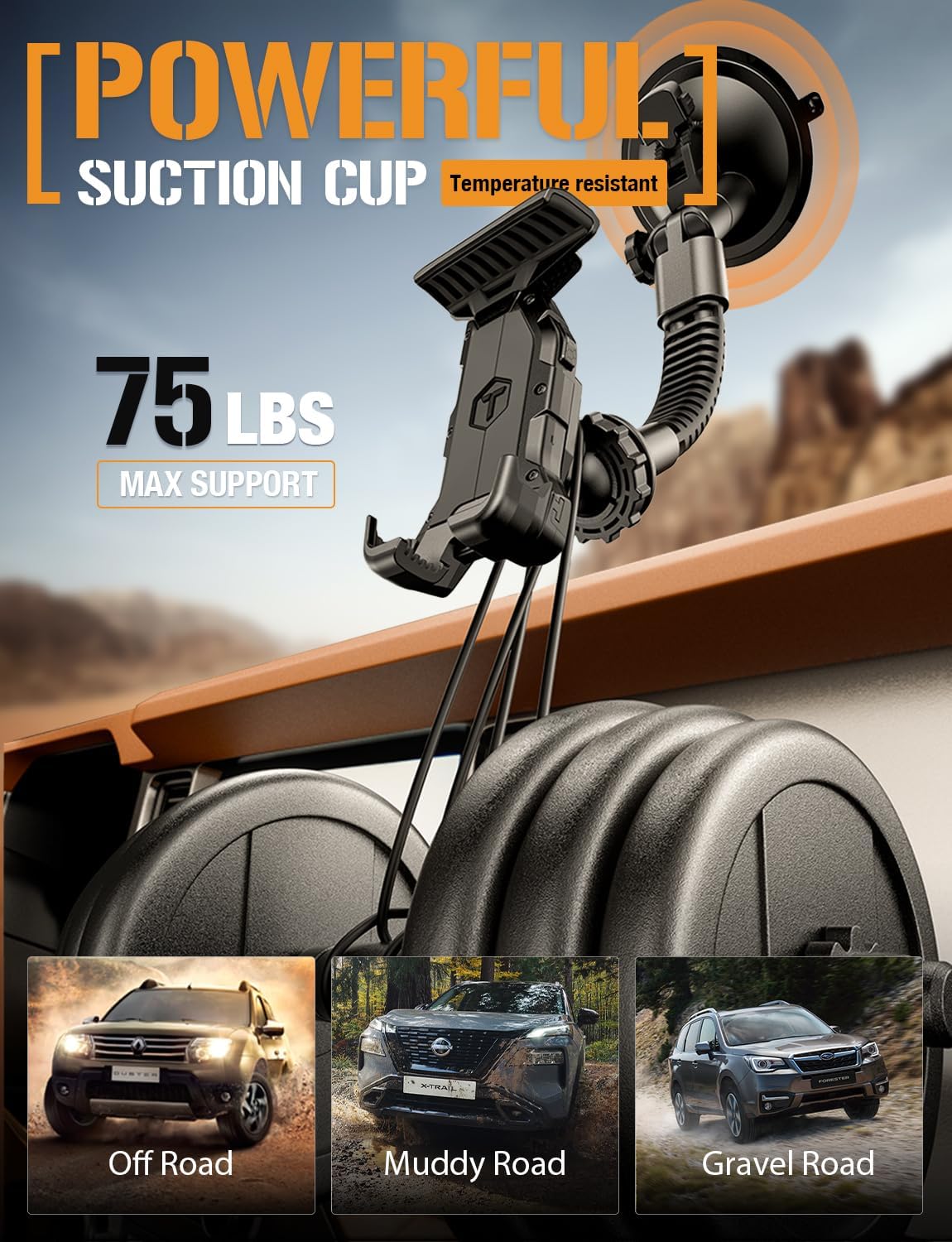 ToughTested Heavy Duty Tablet Mount for Truck, Dash & Windshield Suction