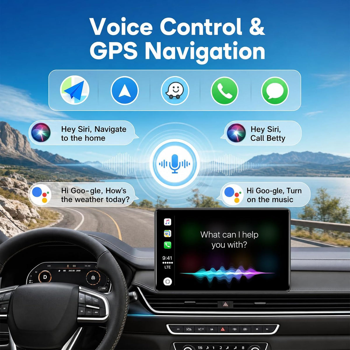 Wireless Carplay Screen for Car, 7'' HD 1280 * 720 Portable Touchscreen Car Stereo for Apple CarPlay and Android Auto with Mirror Link, Bluetooth, TPMS, FM Transmitter for All Vehicle