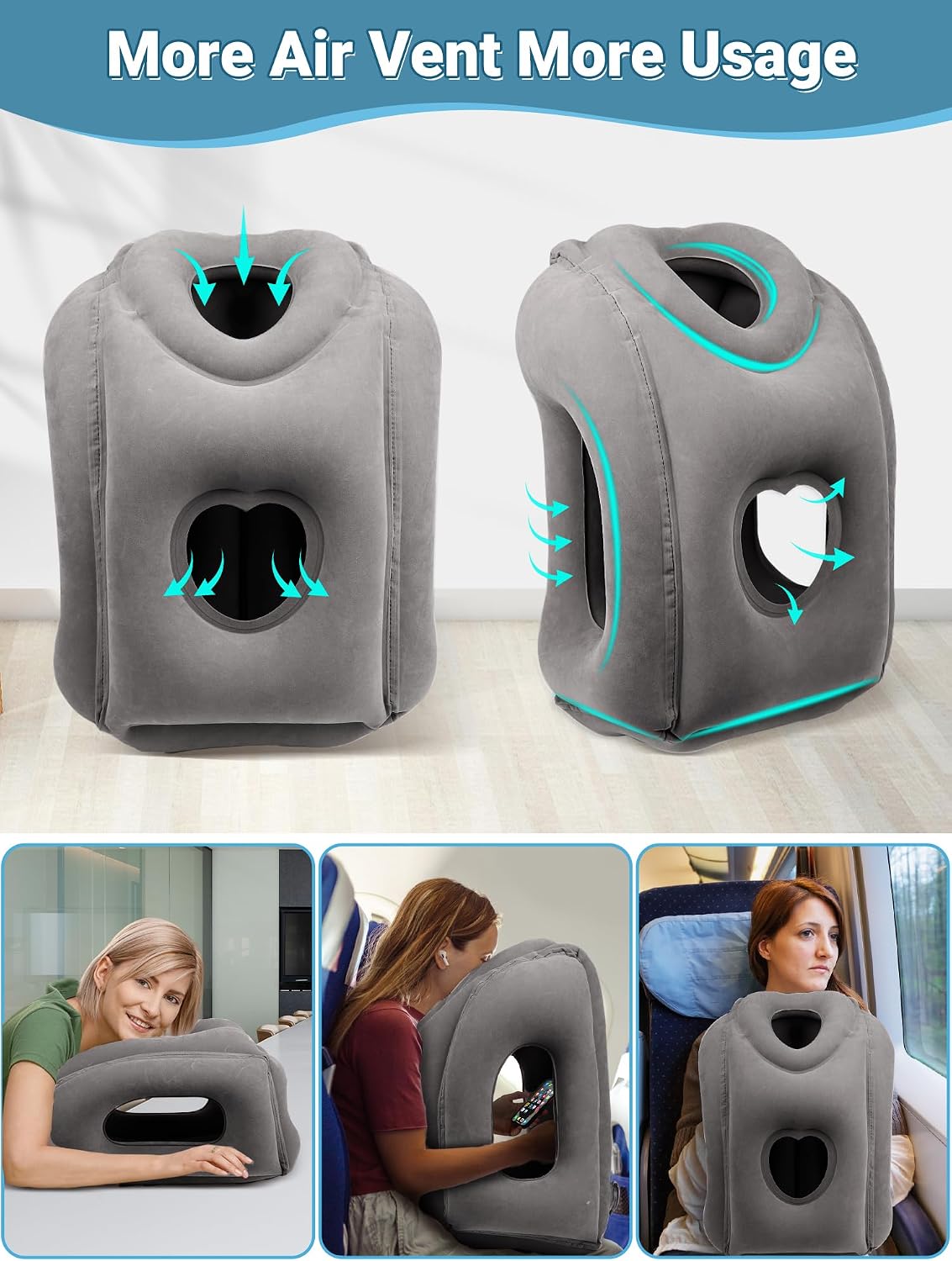 Maliton Inflatable Travel Pillow for Airplane (Dark Grey) | Comfortable Sleeping to Relieve Neck & Shoulder Pain,Support Head Inflatable Pillow for Long Flights, Used for Cars,Trains