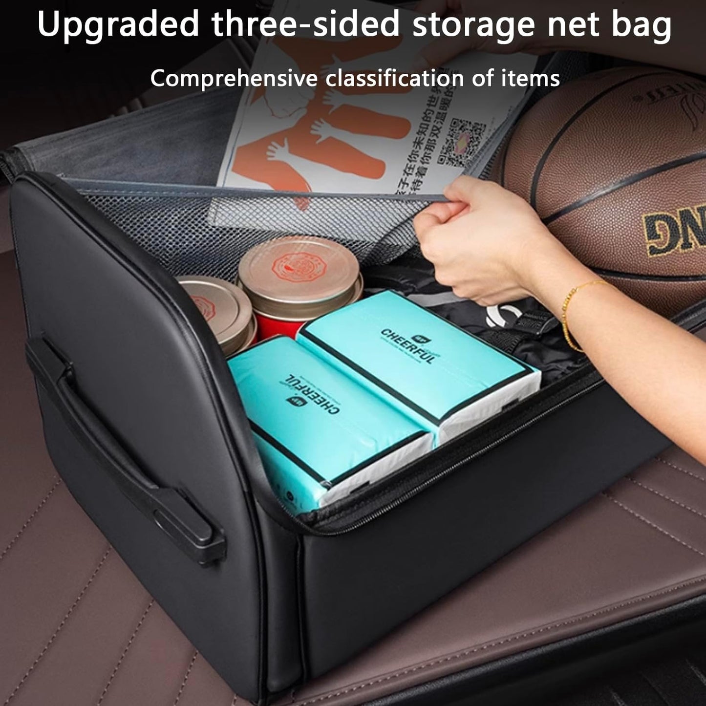 TOPABYTE Car Trunk Organizer with Lid Capacity Collapsible Bag Black, Small | Boot Organization Waterproof Foldable Durable Premium Leather Storage Box Cargo for BMW Jeep SUV Sedan Truck Accessories