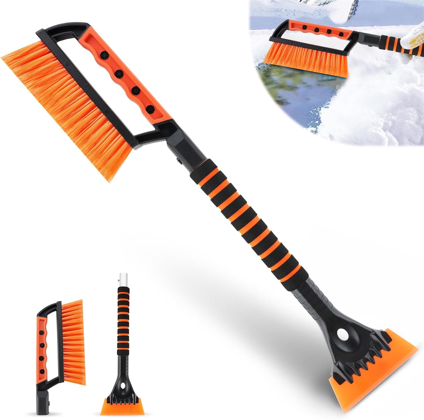LivTee 32" Extendable Ice Scraper & Snow Brush for Car Windshield, 360° Rotating Snow Removal Tool for Cars, Trucks & SUVs, Automotive Winter Essentials & Car Accessories for Men, Yellow