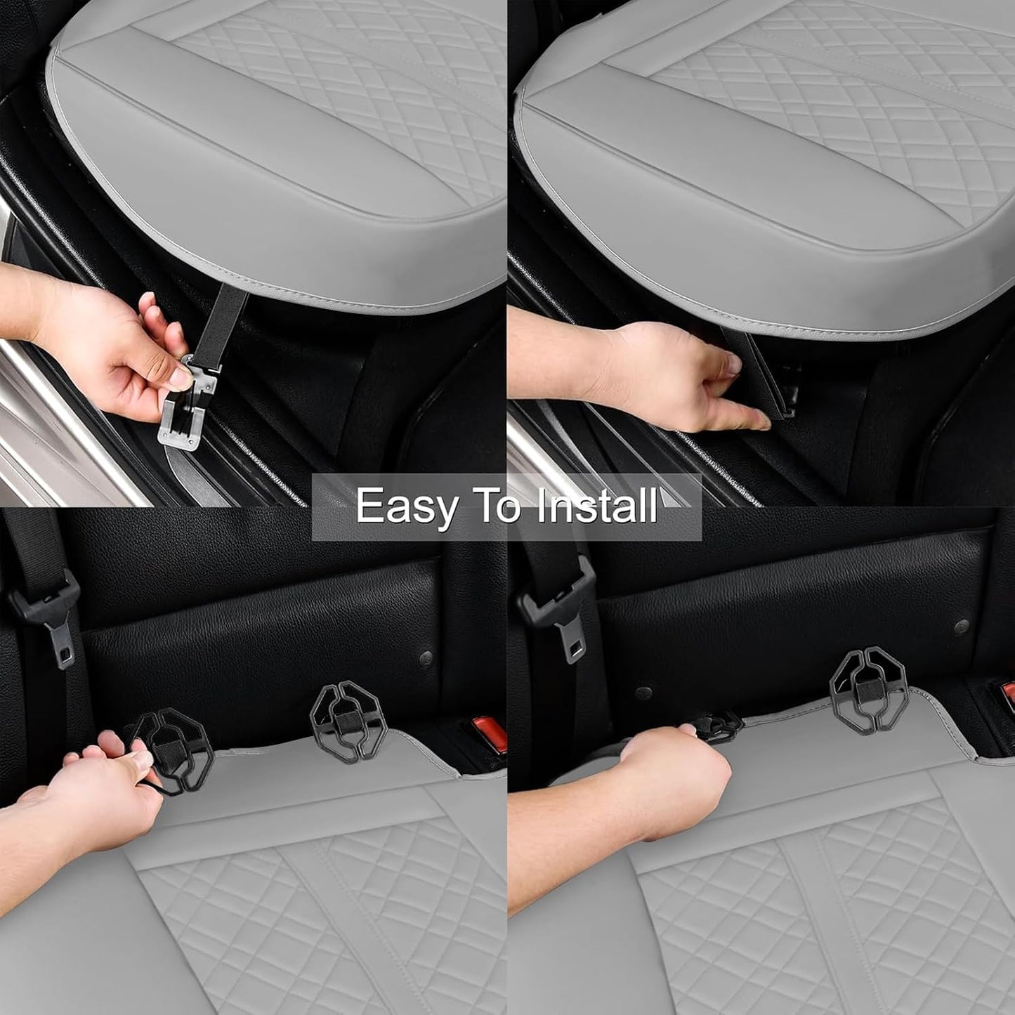 SanQing Car Seat Cover for Rear Car Seat Bottom,Luxury PU Leather Seat Cushion Protector Auto Interior Seat Cover Without Backrest,Full Wrapping Edge Works with Sedan SUV Pickup Minivan (Gray Rear)
