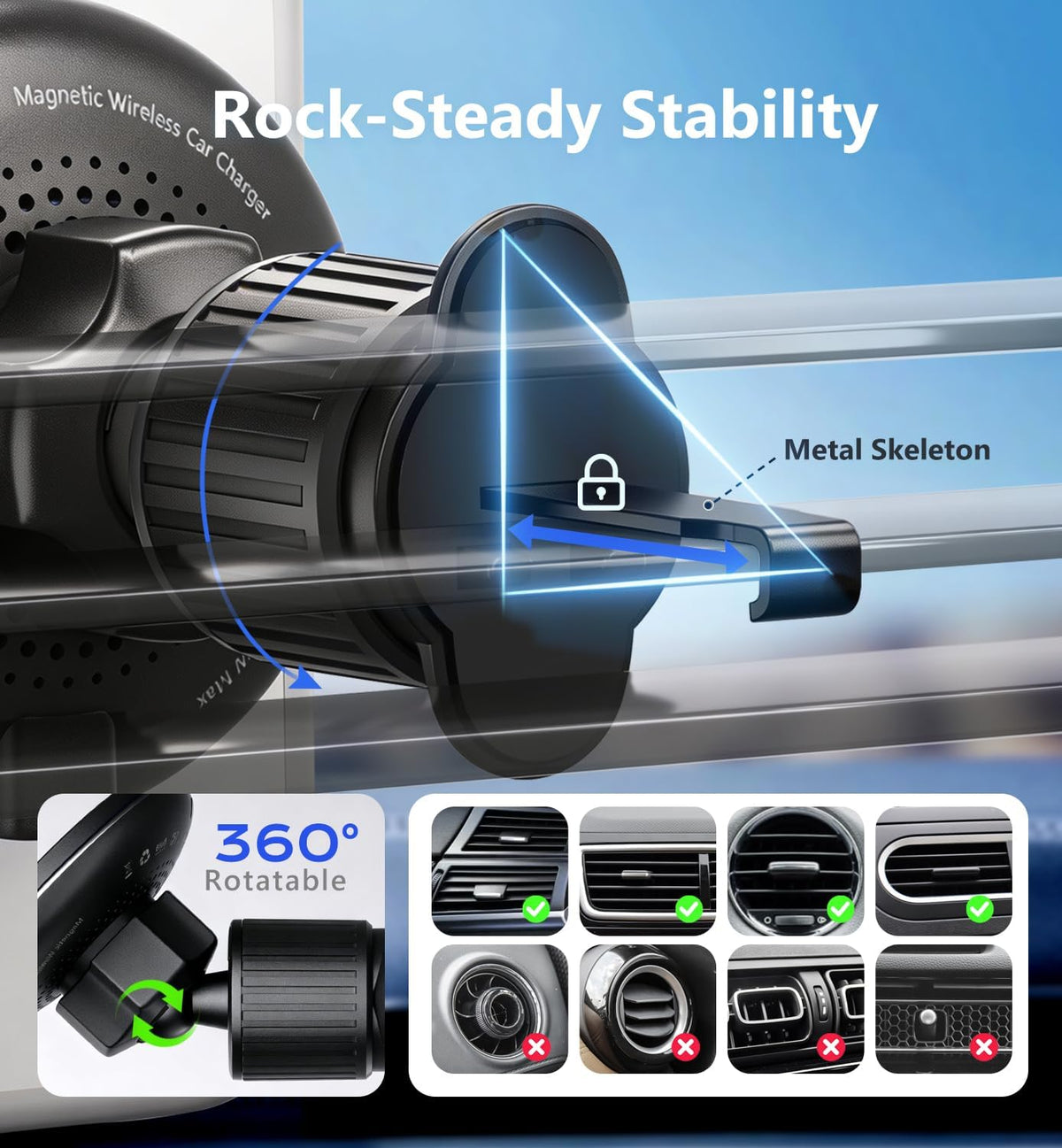 for Qi2.2 25W MagSafe Wireless Car Charger Mount with RGB Light Magnetic
