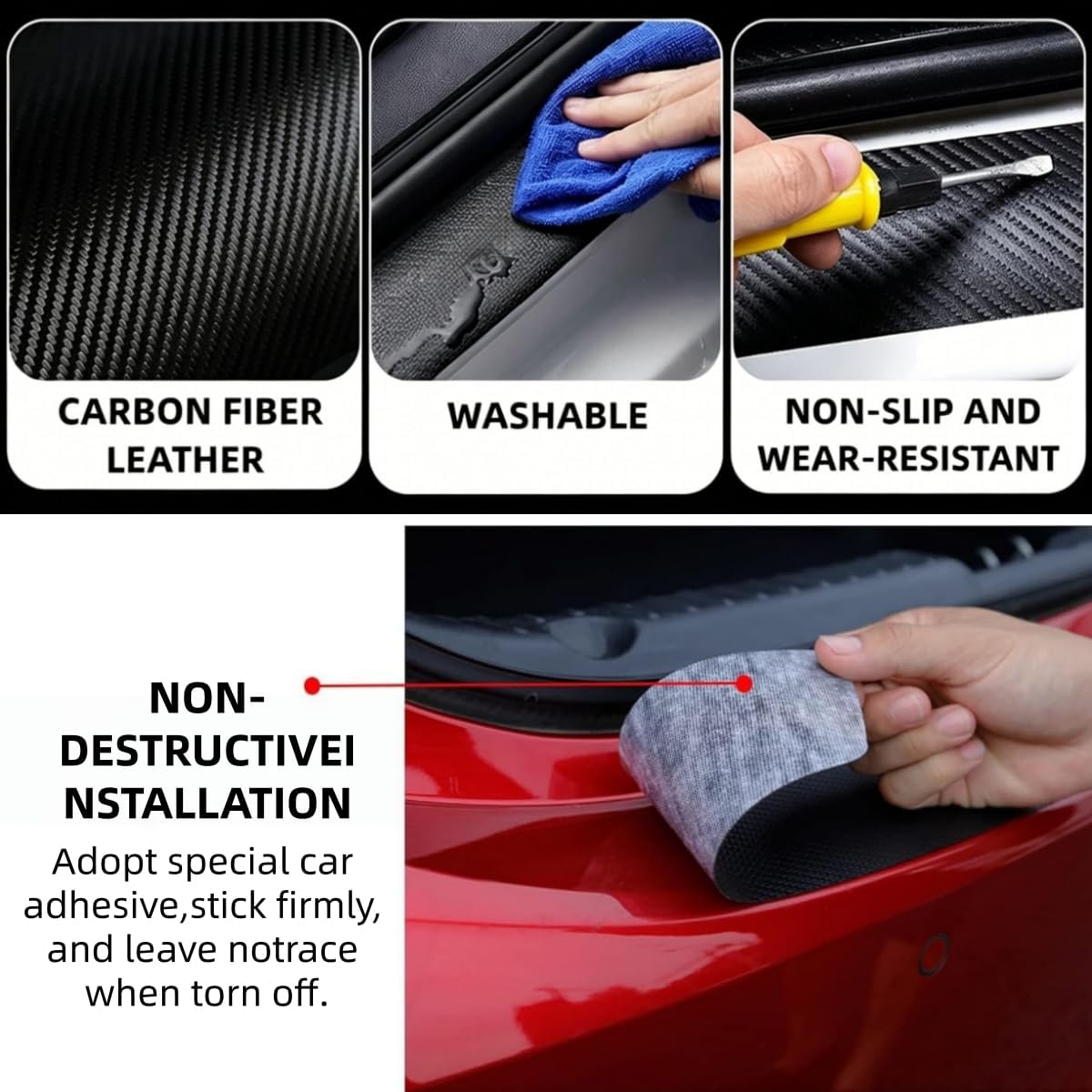 Door Sill Protector for F-250 Super Duty Car Accessories Car Door Entry Guard Sill Protector with Plastic Scraper Carbon Fiber Leather Threshold Stickers