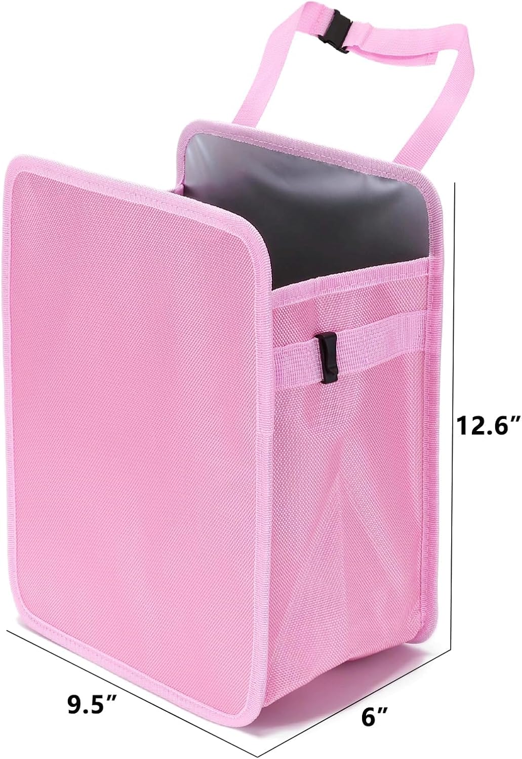 Ginsco 3 Gallons Open-Top Car Trash Can, Large Capacity Hanging Car Trash Bag with Water-Proof PEVA Liner, Stand Car Trash Bag Foldable Car Storage Bag for Cars SUV Truck (Pink)