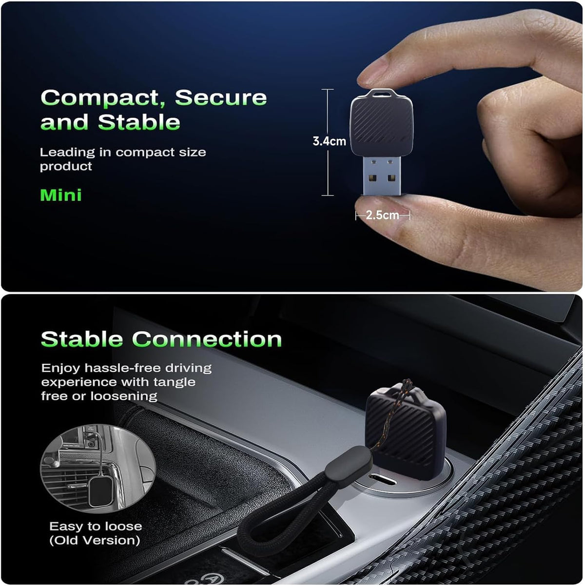 Wireless Carplay Adapter (2025 Upgrade), Plug and Play, Convert Wired to Wireless Bluetooth Carplay Adapter for iPhone - No Latency -Micro Size
