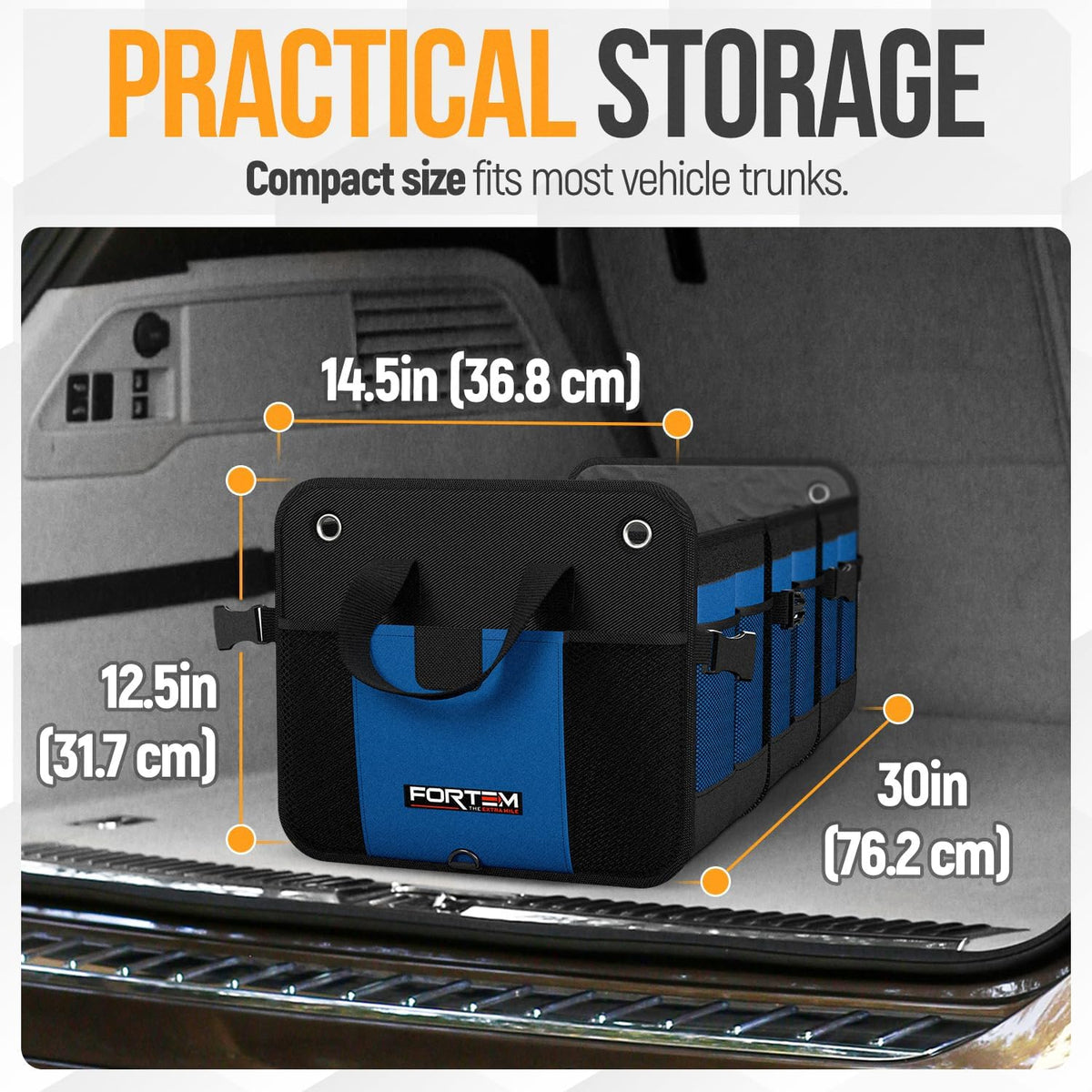 FORTEM Trunk Organizer For SUV Car Organizer and Storage, Multi-Compartment Storage Bag Car Accessories for Women Men, Perfect Christmas Gifts, 1680D Oxford, Non Slip Bottom, Straps, Soft Cover (90L)