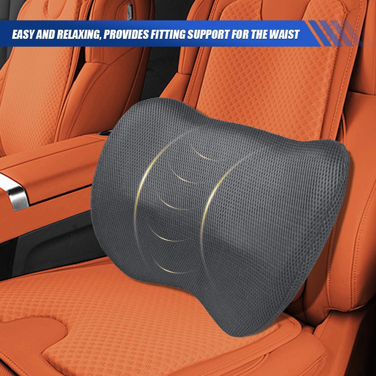 Car Lumbar Support Pillow, Breathable Memory Foam Car Seat Back Cushion for Comfortable Driving, Universal Auto Interior Rest Pillow for Home, Office, Wheelchair (Gray)