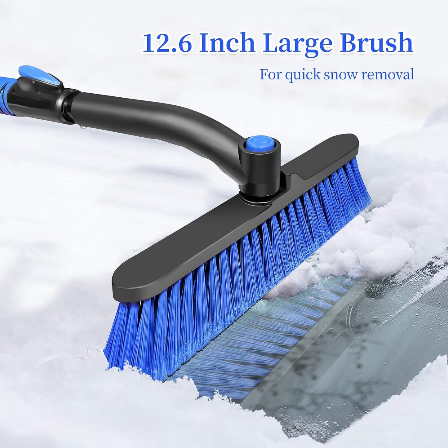 HEEYA 51 Inch Snow Brush for Trucks, Extendable Long Handle Ice Scraper with Brush with Foam Grip, SUV Heavy Duty Snow Brush with Ice Scraper for Car Auto RV Vehicle Windshield Window - Blue