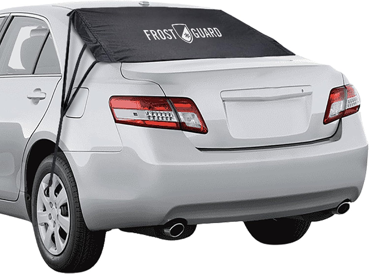 FrostGuard Rear Windshield Cover for Ice and Snow, For SUVs and Trucks - Rear Window Cover to Reduce Scraping, Elastic to Conform to Vehicle's Shape - Secure Hooks for Snug Fit - Black, 59 x 20 Inches