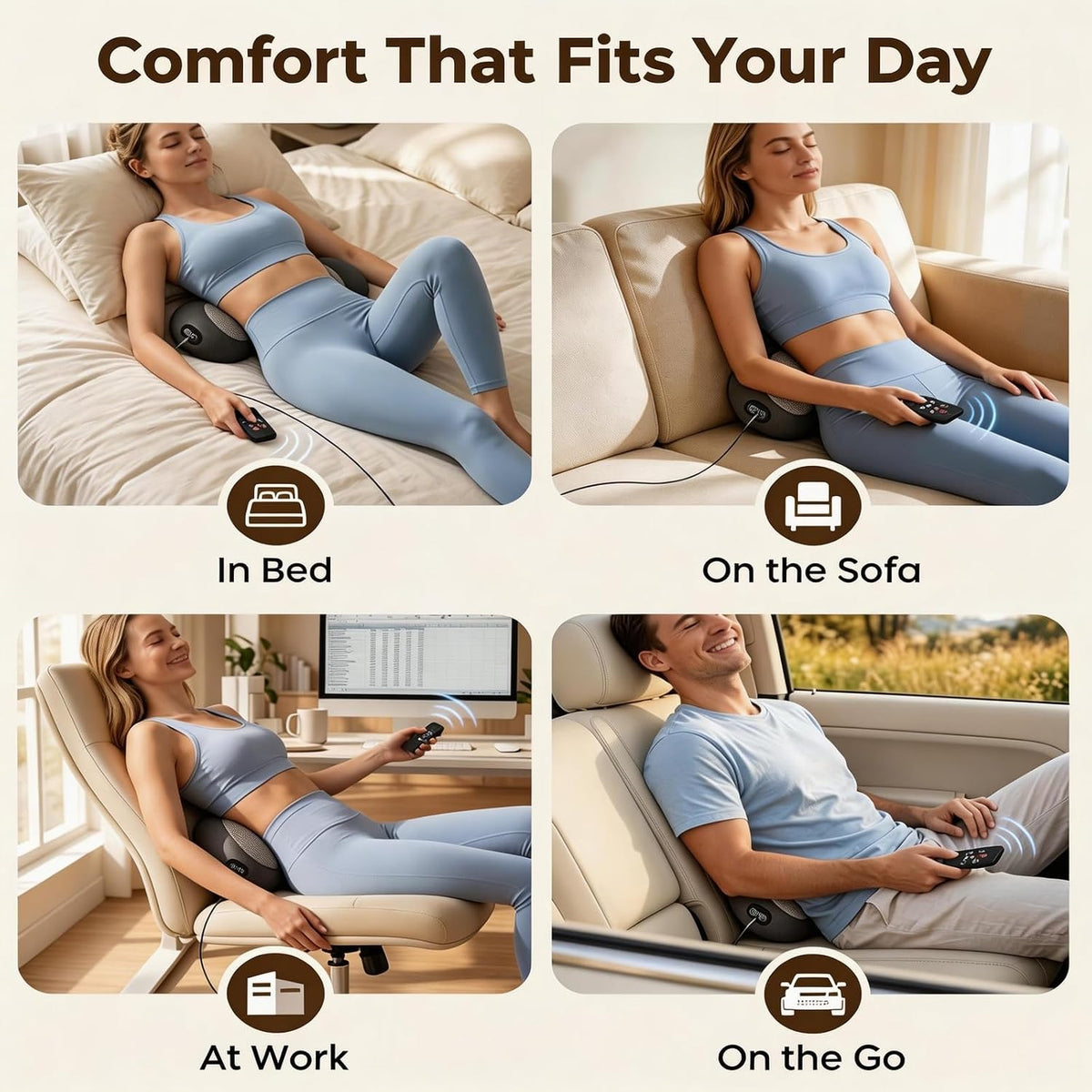 2026 Upgraded 3-in-1 Lumbar Support Pillow with Remote Control, Triple Fusion Back Massager with Heat, Vibration &amp; Stretching, Portable Electric Lumbar Pillow for Home, Office, Travel &amp; Car