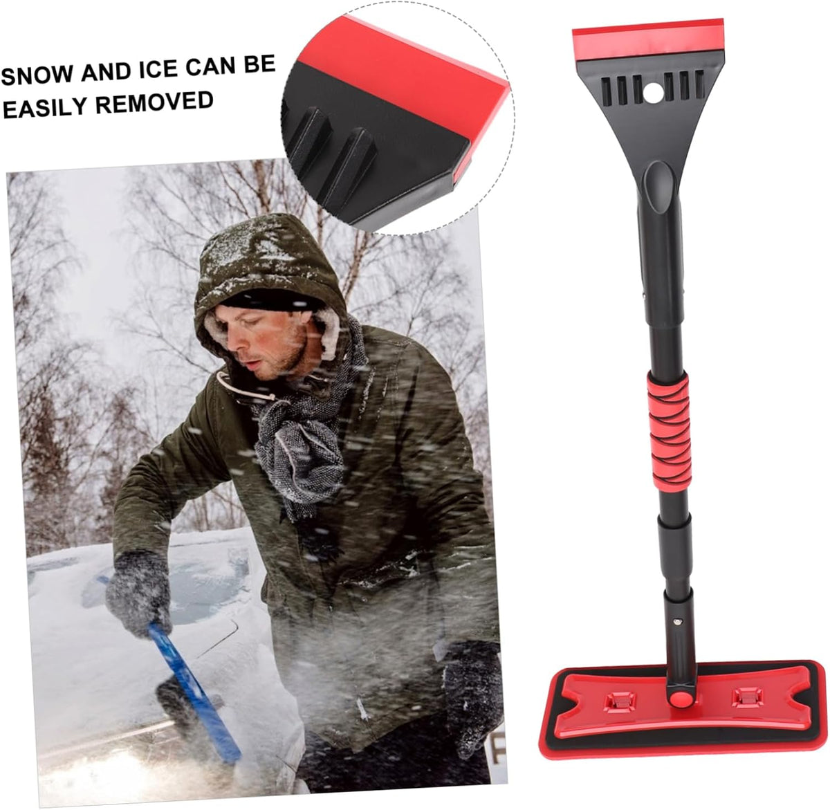 Garneck Detachable Extendable Car Snow Scraper and Brush Lightweight EVA Foam Snow Removal Tool for Windshield Non-Damaging Ice Scraper for Cars SUVs and Trucks