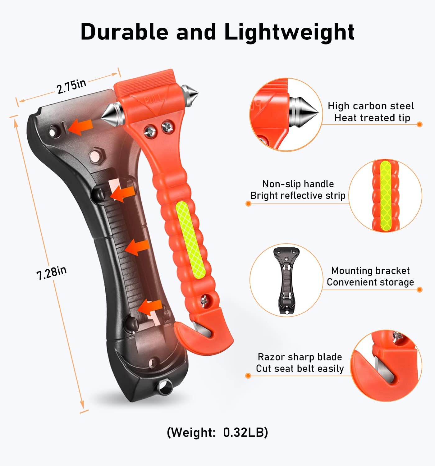 Car Safety Hammer 4 Pack, Car Window Glass Breaker and Seat Belt Cutter Car Emergency Escape Tool with Light Reflective Tape for Family Rescue, Life Saving Survival Kit