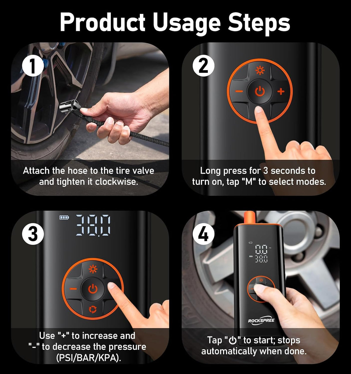 Tire Inflator Portable Air Compressor, 180 PSI Cordless Tire Pump