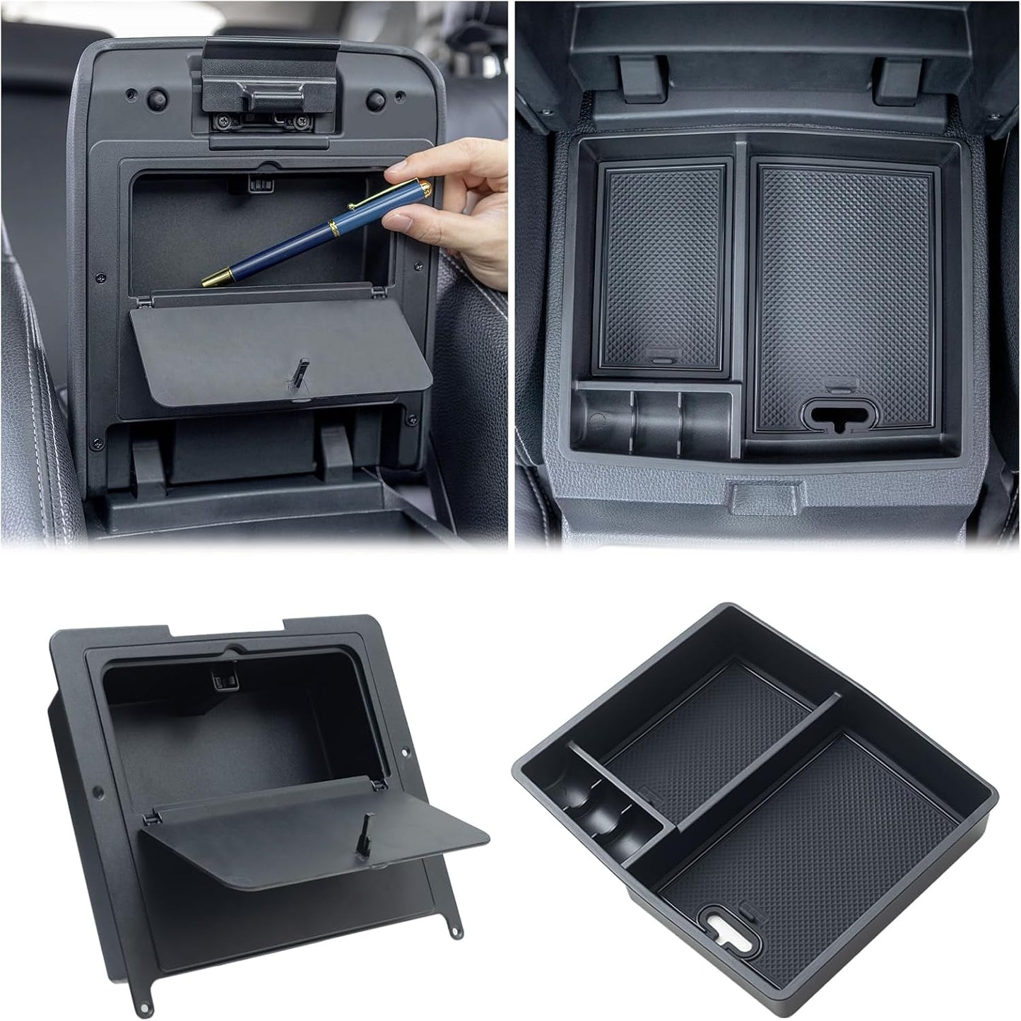 JKCOVER 2PCS Center Console Hidden Box Organizer Tray Compatible with 2024 2025 2026 Toyota Tacoma Accessories Armrest Secret Compartment And Armrest Tray Organizer