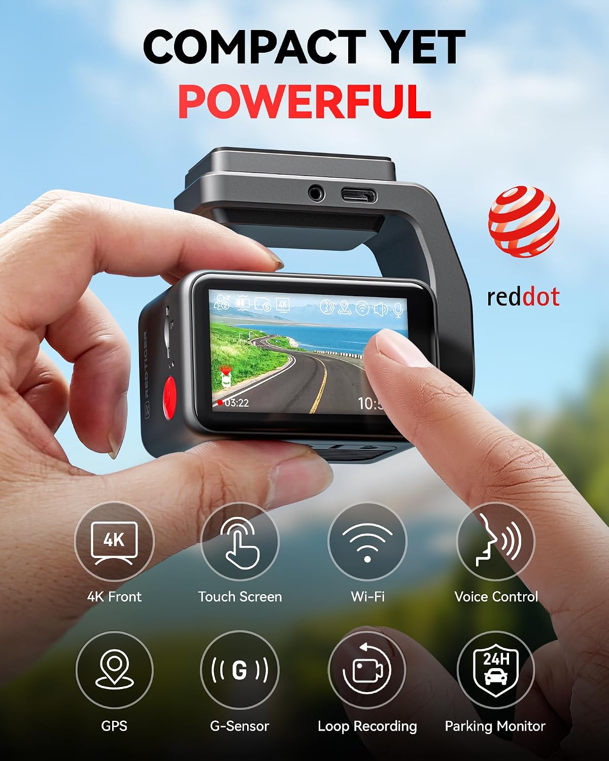 REDTIGER F4 4K Mini Front Dash Cam, 2.2 inch Touch Screen, Voice Control | Built-in GPS, WiFi APP Control, Loop Recording, 24H Parking Monitor, 2160P UHD Car Camera, No Card Included
