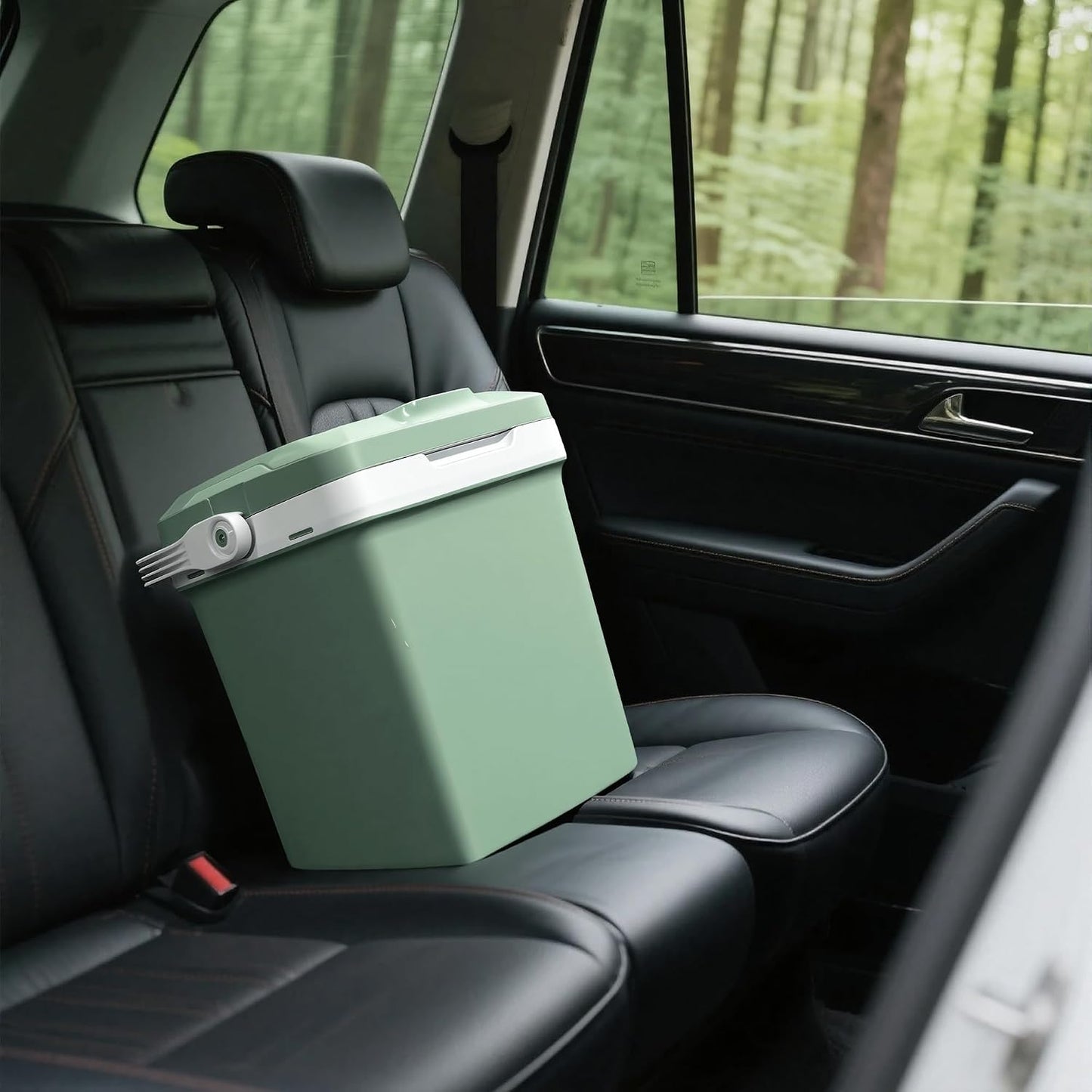 Electric Cooler, 26 Liter Mini Fridge with Automatic Locking Handle - Green | Large Capacity Car Refrigerator, Dual Use Portable Car Fridge for Travel, Outdoor, Camping, Gift