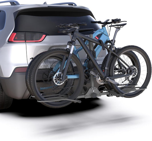 2-Bike Rack Hitch for Car, 160 Lbs Hitch Mount Platform Style Bicycle Carrier, Smart Tilting & Easy Fold for Car SUV Truck RV with 2”Receiver, Bike Rack Fits Up to 5-Inch Fat Tire E-Bikes
