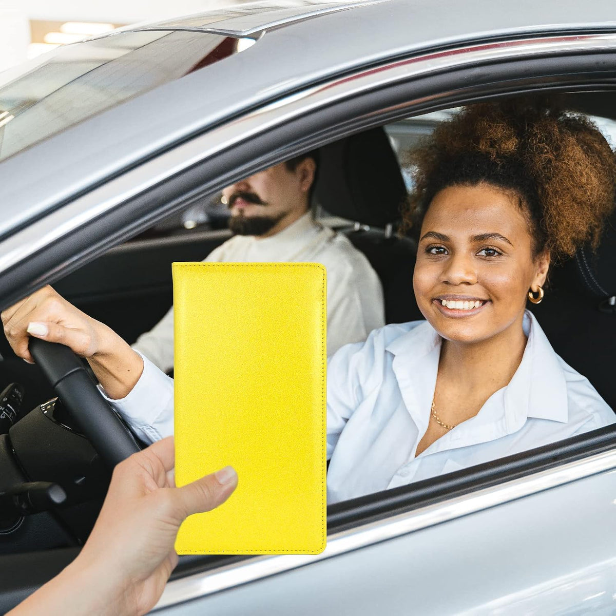 Leather Car Registration and Insurance Holder Magnetic Shut, Glitter Yellow