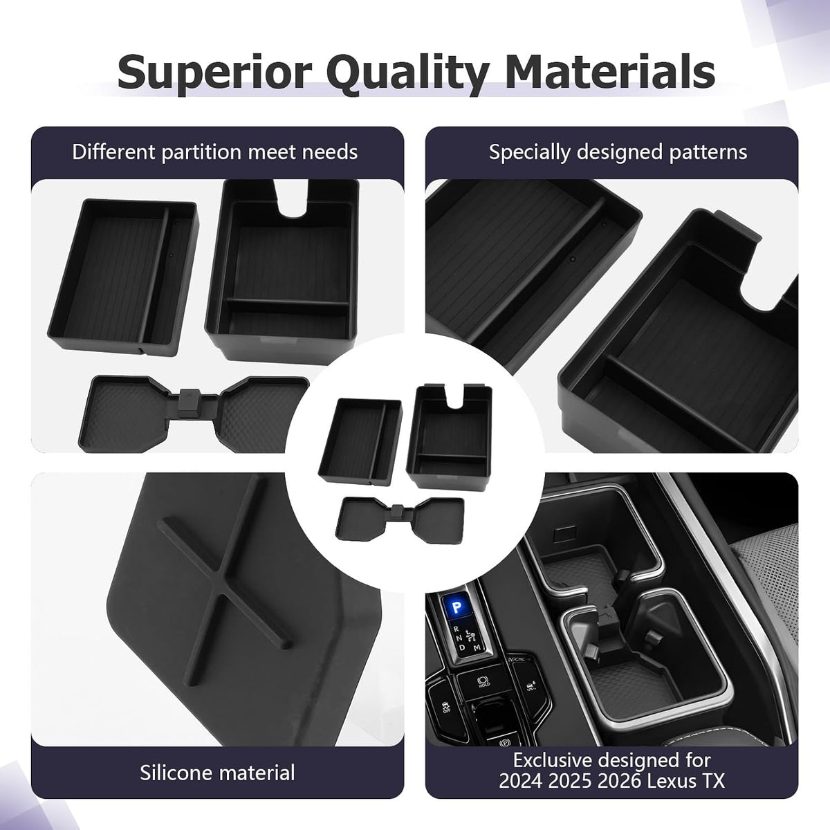 LUWU 2025 2026 Lexus TX Accessories Compatible with 2024-2026 Lexus TX350/TX500/TX550 Center Console Organizer Armrest Console Organizer & Front Center Console Cup Holder Mat 3-Pack
