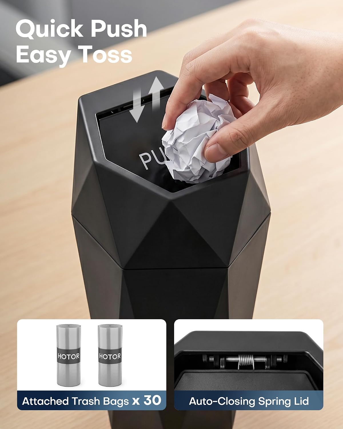 HOTOR Car Trash Can with Lid - 2 Pack, Car Accessories for Interior, Leakproof Vehicle Garbage Can with 30 Attached Trash Bags, Multipurpose Organizers and Storage for Home, Office, Black