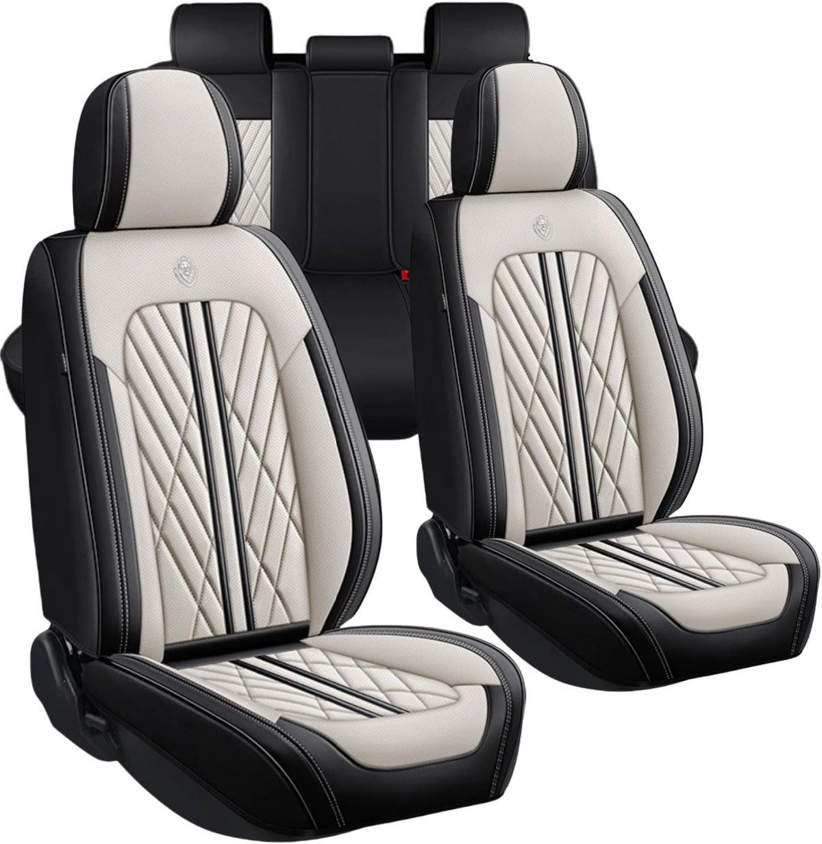 Premium Nappa Leatherette Car Seat Cover Set Custom Fit for Honda CR-V CRV 2000-2023 2024 2025 2026 Water-Proof Breathable Faux Leather Seat Cushion Protectors (Full Set 5 Seats,Beige Black)