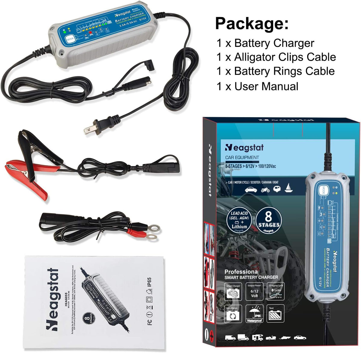 Heagstat 2/5.5A 6V/12V Smart Battery Charger, Trickle Charger & Maintainer