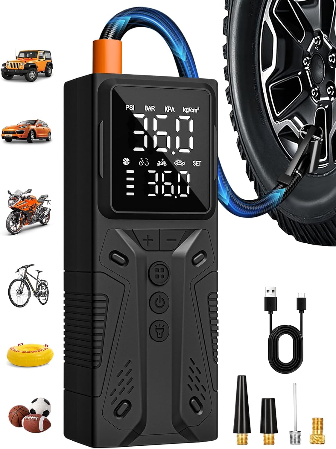 Tire Inflator Portable Air Compressor, 150PSI Auto Shut-Off