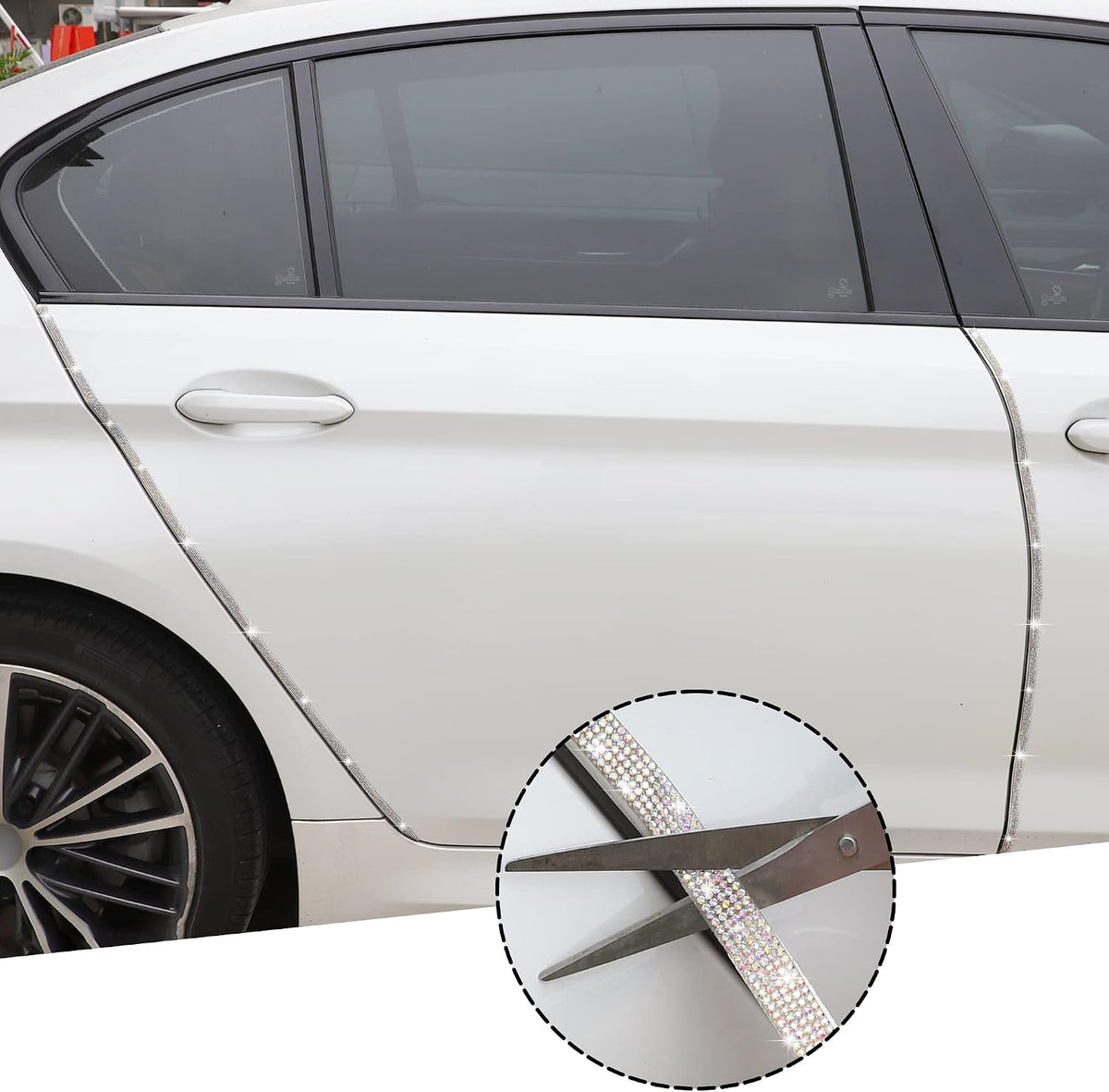 TOMALL Bling Car Door Guard Crash Bumper Crystal Anti-Scratch Strip Sticker Crystals Car Door Bumper Protector Accessory DIY for Interior and Exterior Decoration Styling Accessories AB White