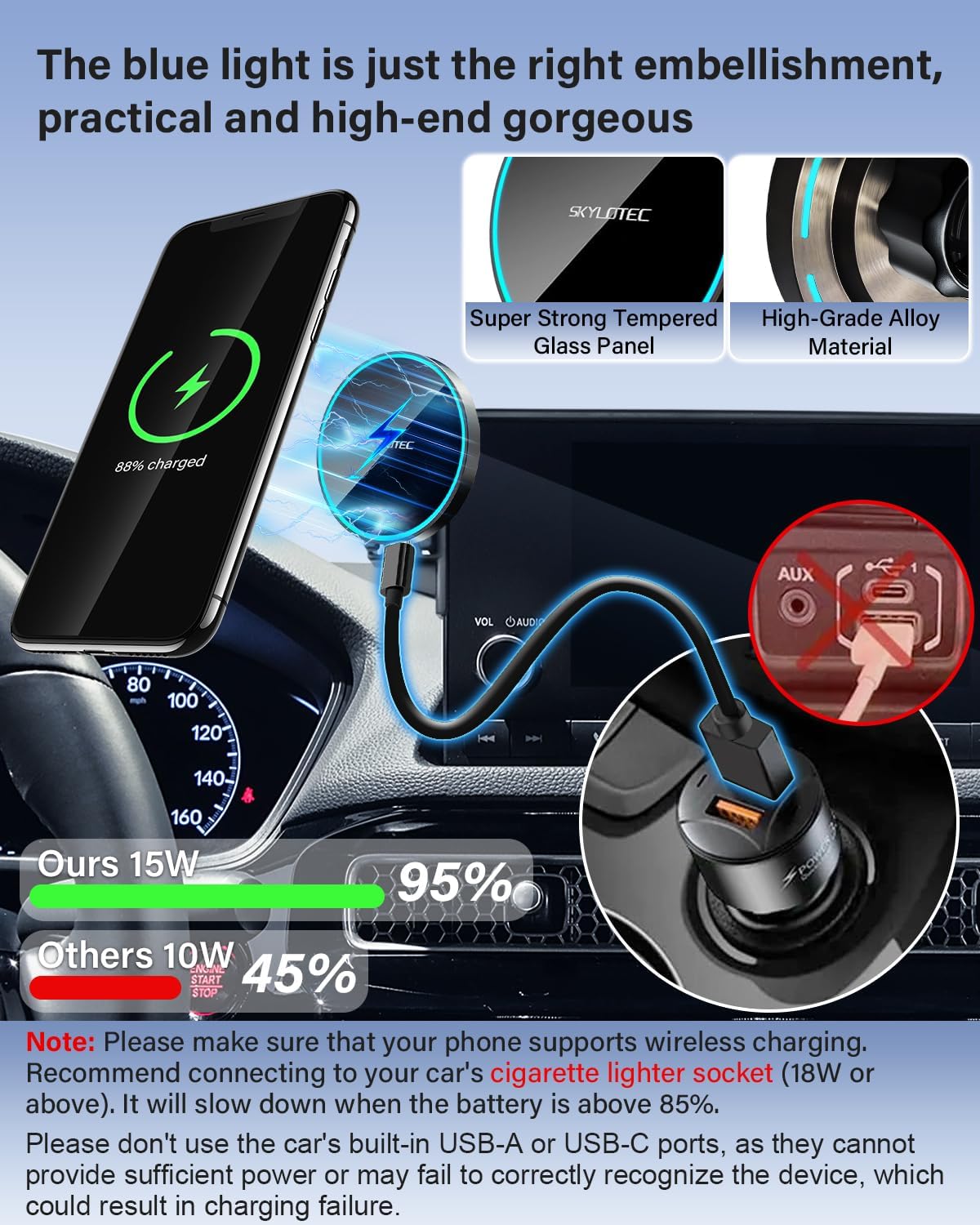 SKYLOTEC 15W Magnetic Charger Phone Holder for Toyota RAV4 2019-2025