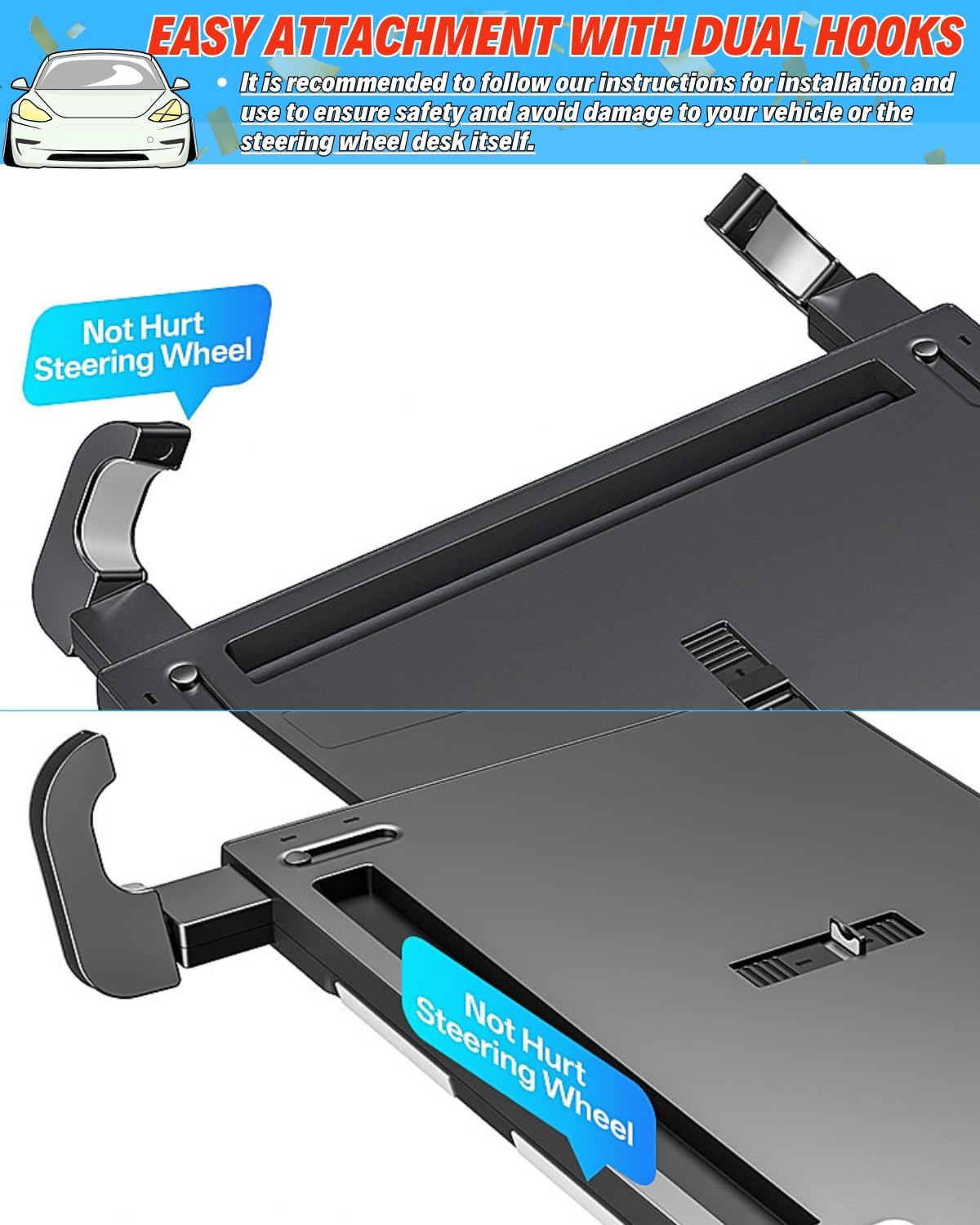 Steering Wheel Laptop Tray for Car, Adjustable Workstation Desk