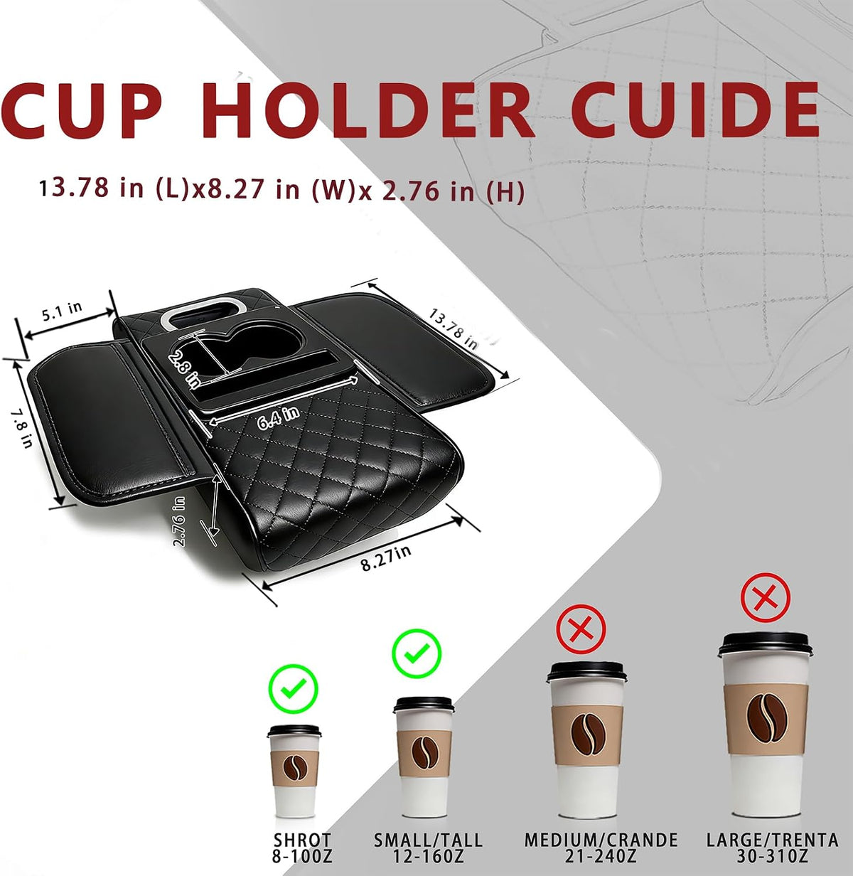5-in-1 Nappa Leather Console Armrest Cover with Cup Holder