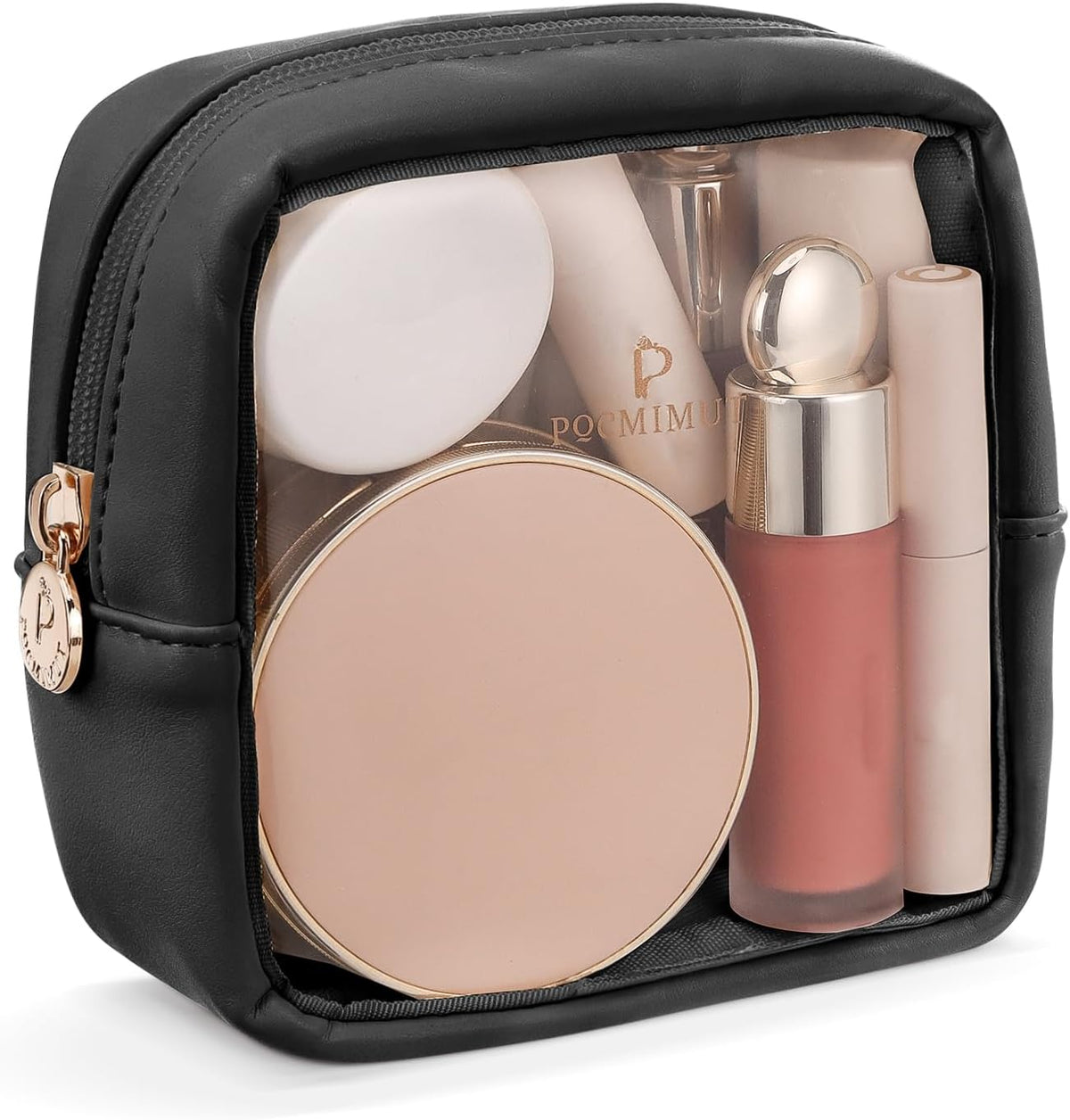 Pocmimut Clear Makeup Bag, Easy to Find Mini Makeup Bag for Purse, Travel Makeup Bag for Car, Compact Cosmetic Pouch for Daily Essentials,Black