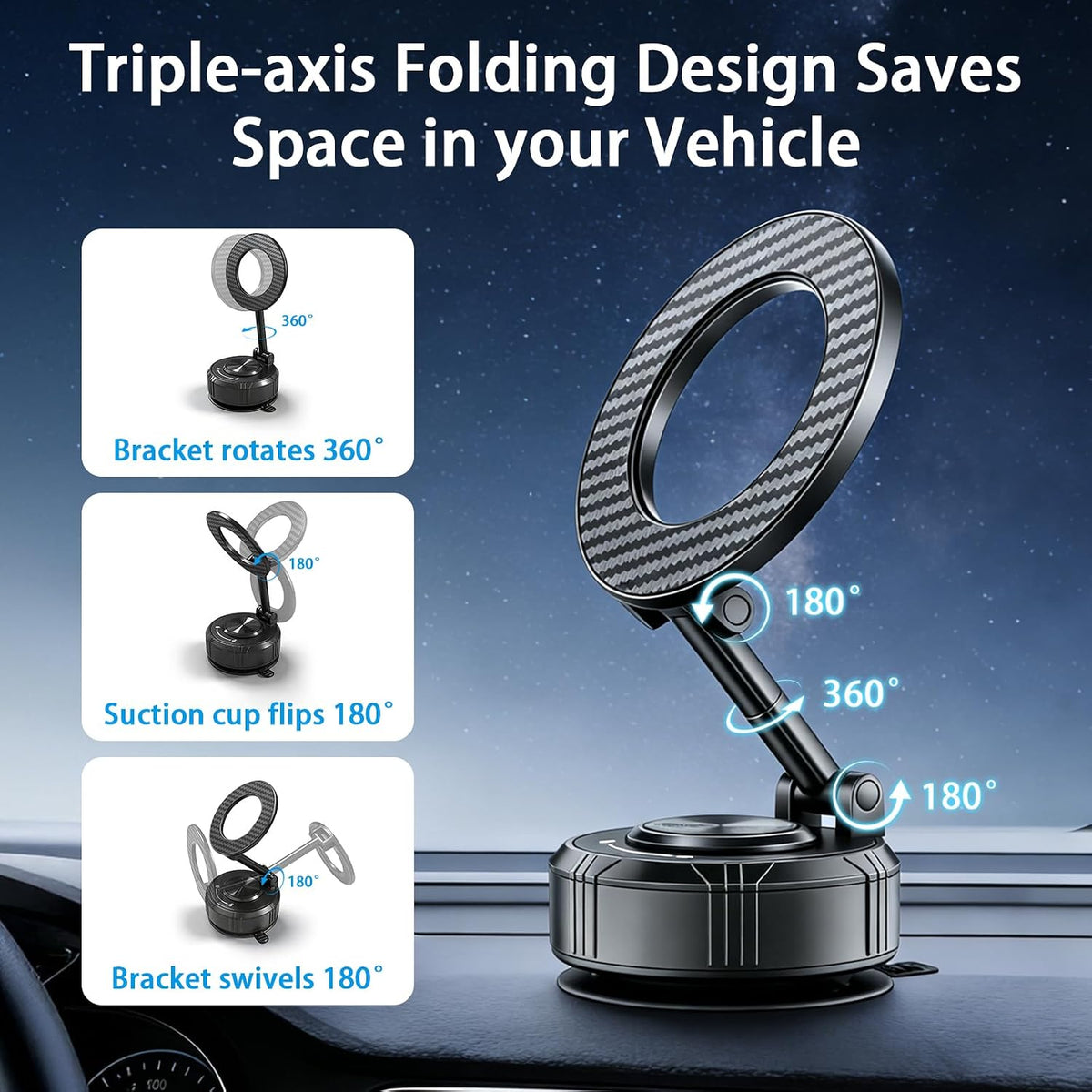 Car Mount, Vacuum Suction Phone Holder for Car, Car Phone Holder Mount, 360° Adjustable Phone Holder Wall Mount, Car Accessories for iPhone 17/16/15/14 Pro Max Cell Phone