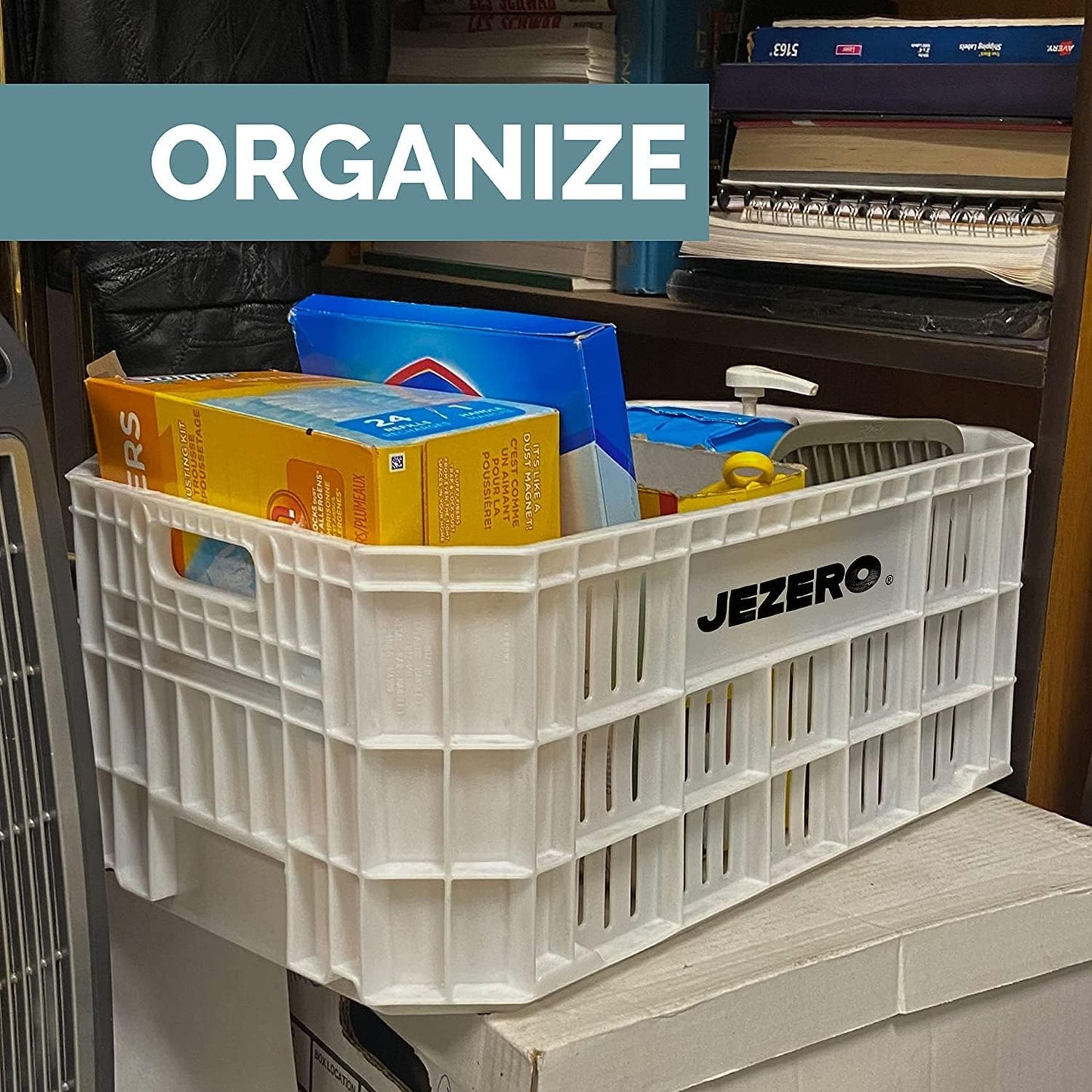 JEZERO White 3- Pack Harvest Storage Crate – Stackable Plastic Tote Box for Fruit &amp; Vegetables, Kitchen, Pantry, Closet, Car &amp; Outdoor Use | Open Utility Bin, 20" x 12" x8"