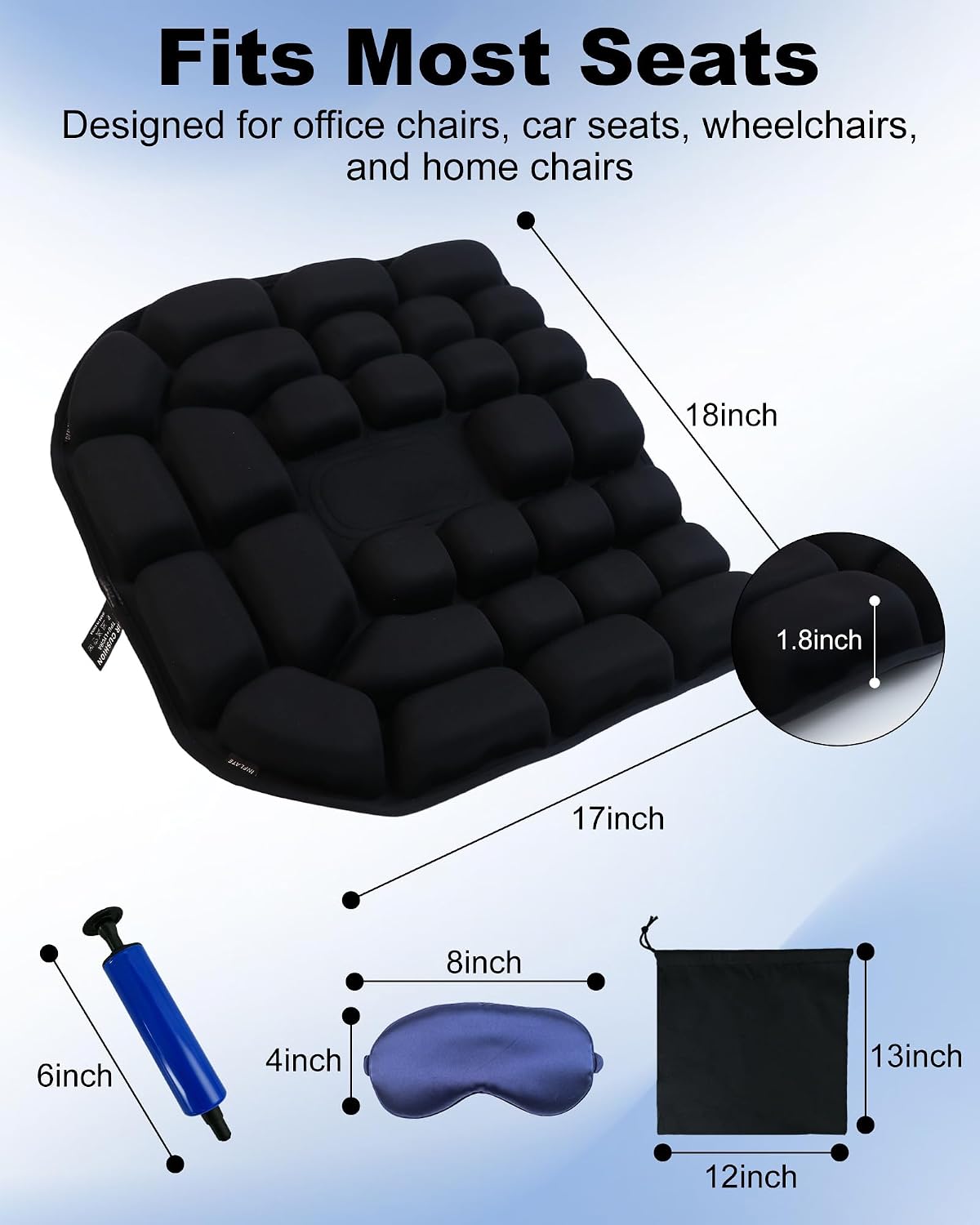 Upgrade Inflatable Airplane Seat Cushion for Long Flights - 3D Air Pressure Relief Travel Cushion - Portable Seat Cushion for Airplane, Office Chair, Car&Wheelchair - Ergonomic Comfort Support