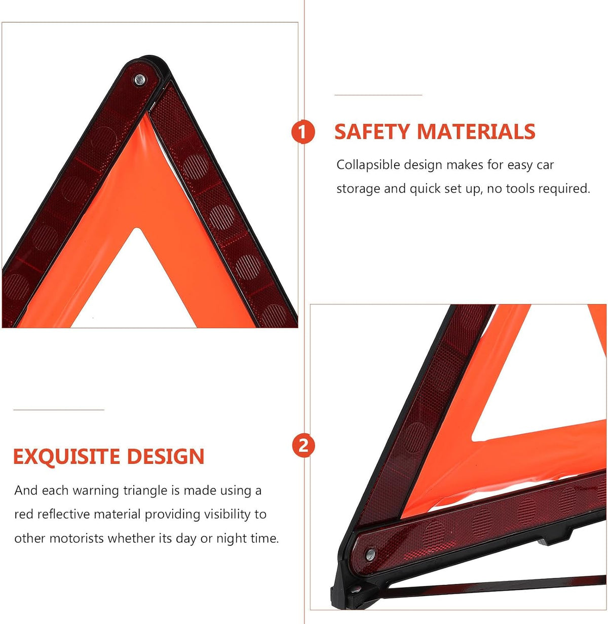 3 Pcs Red Reflective Triangle Warning Sign Foldable