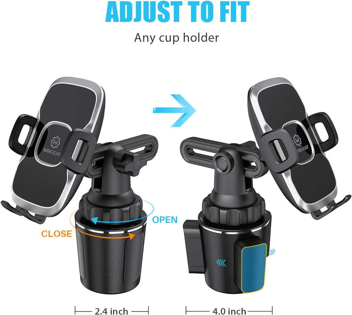 Cup Holder Phone Mount, Adjustable Long Neck Cellphone Holder for Car, Upgraded Version, Cup Phone Holder for Car with Expandable Side Arms, Compatible with iPhone Samsung Google & All Phones
