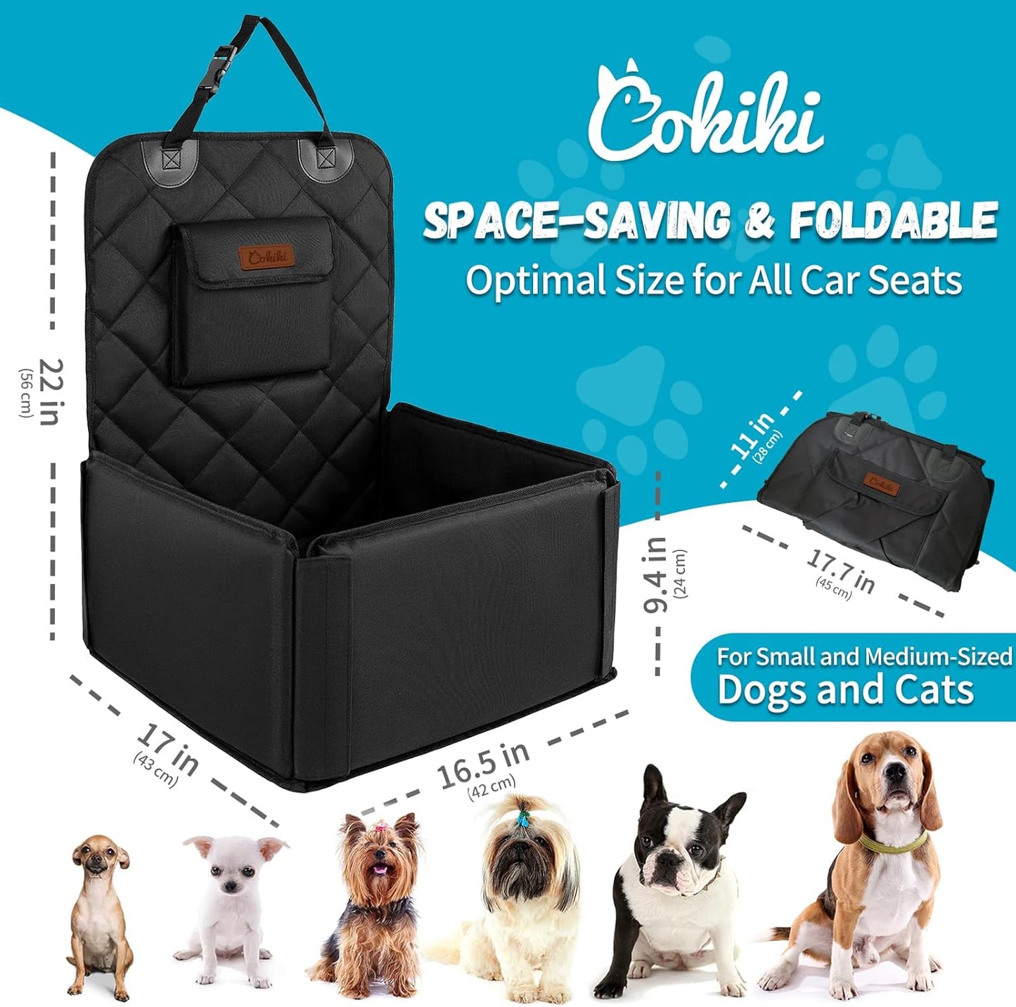 Dog Car Seats for Small Dogs,Detachable Foldable Dog Booster Car Seat Under 28lbs, Pet Cat Car Seat Travel Bed with Adjustable Straps and Storage Pockets (Black)