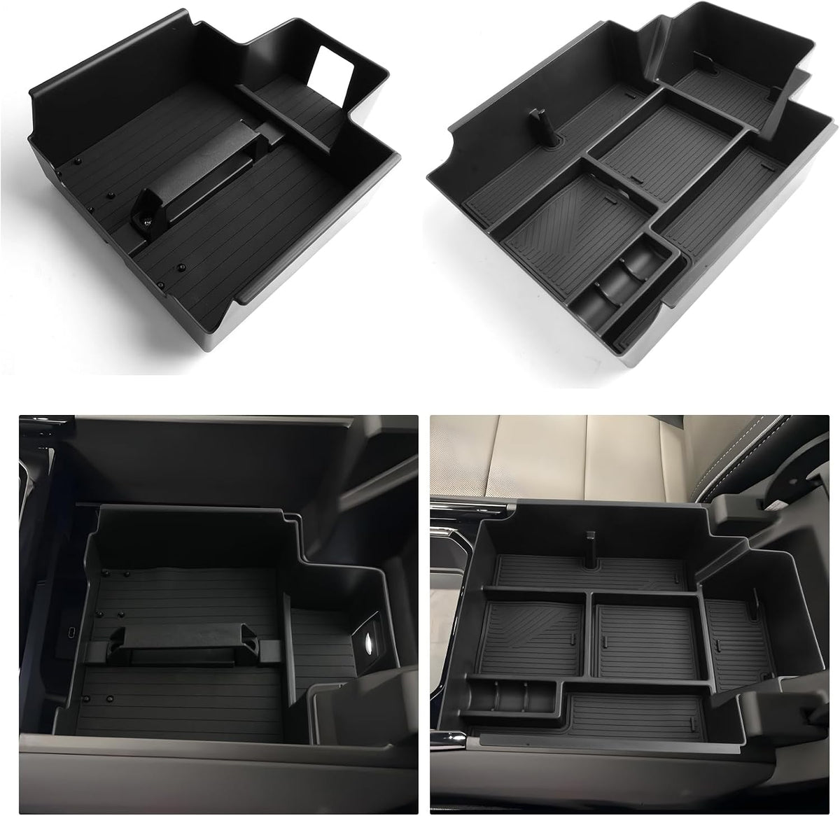 For 2PCS Double Layer Center Console Upper&Lower Armrest Organizer Compatible with 2024-2026 Chevy Silverado EV&GMC Sierra EV Armrest Storage Box Console Organizer - Easy to Install&Lift Handle Design