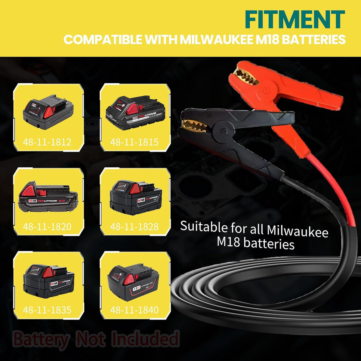 Jumper Cables for Milwaukee M18 18V Battery,2FT 8AWG Booster Cable
