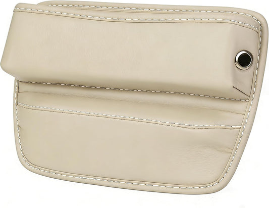 Car Seat Gap Organizer | PU Leather Seat-Side Storage Pocket with Cable Port | Fits Most Cars, SUVs and Trucks | White