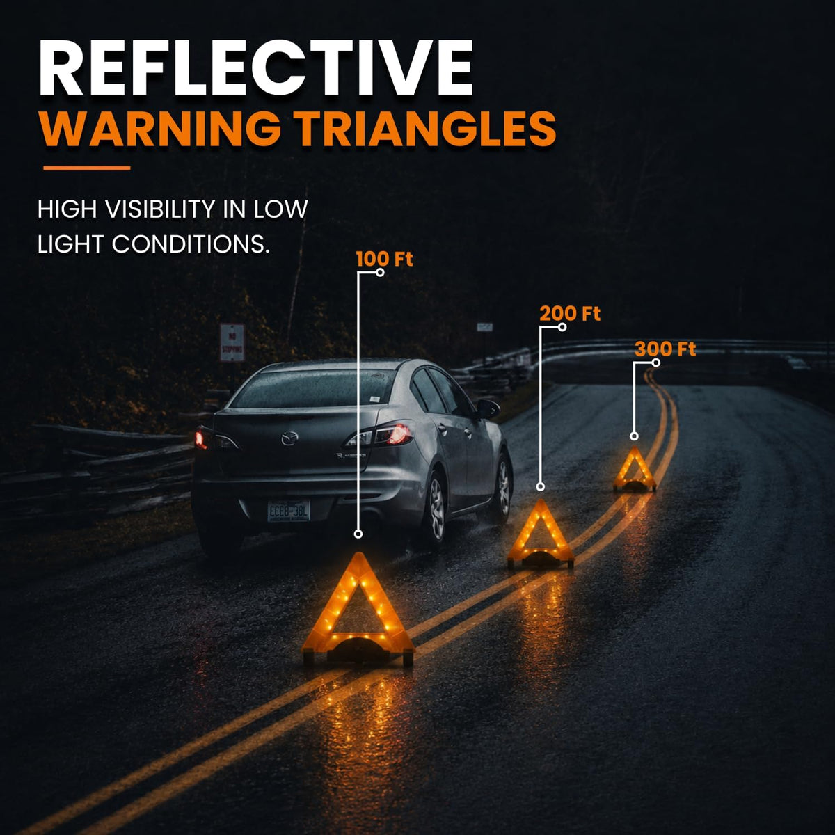 Lumen Wand Reflective Warning Triangle with LED Lights for Road Safety Metal Base | Internal LED with External Reflectors Emergency Triangle for Car Breakdowns