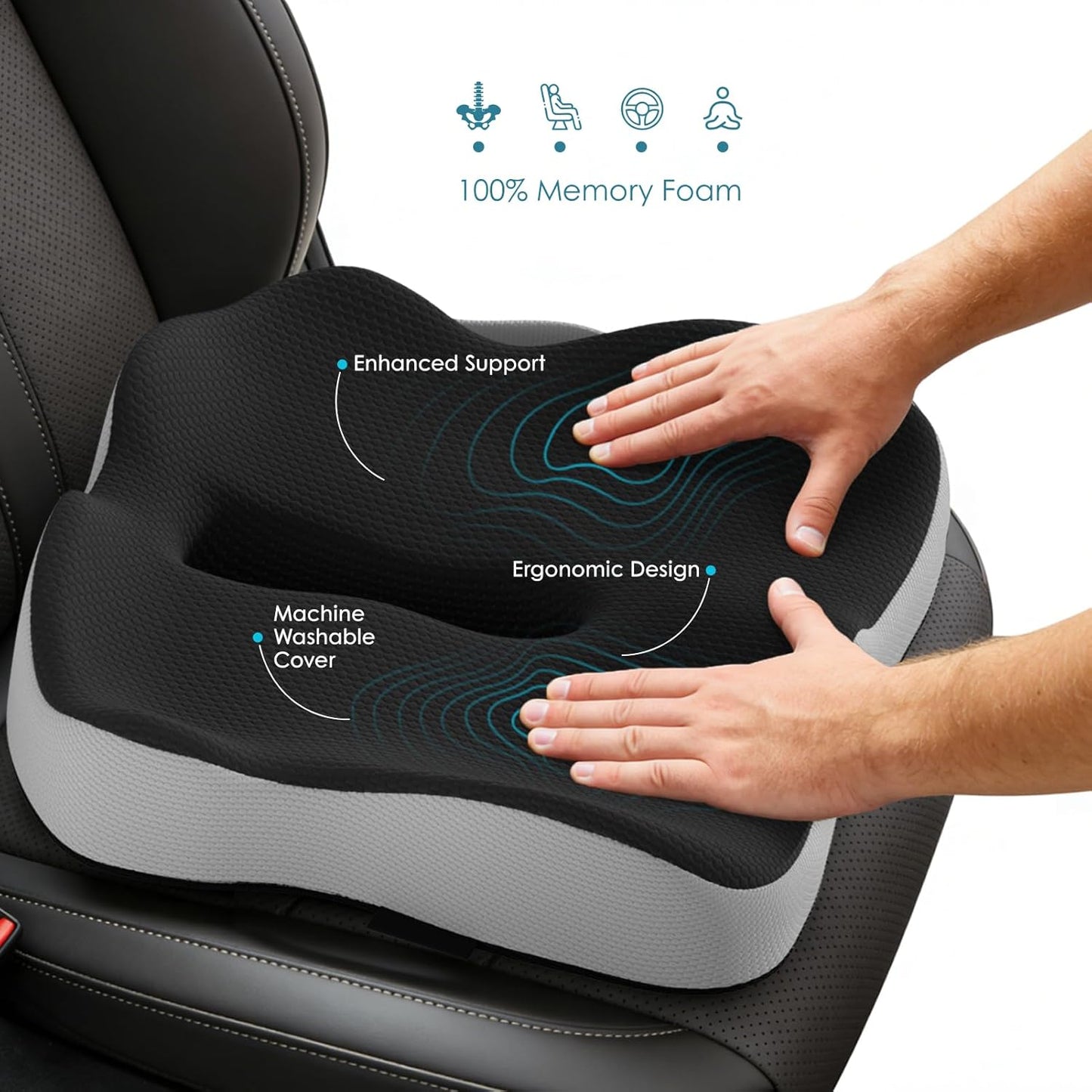 Seat Cushion for Truck Driver, Extra Large Memory Foam Car Seat Cushions for Long Driving - Orthopedic Sciatica & Tailbone Pain Relief, Comfort Support for Road Trip Essentials