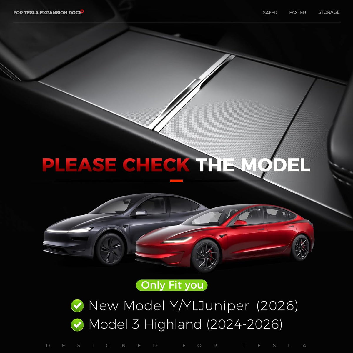 Upgrade 65W USB Charger Hub for Tesla Model 3 Highland 2024-2025 & New Model Y Juniper 2026 Accessories 4-Port Retractable Phone Charger 2 Type-C Fast Charging Cables USB Hub – Center Console